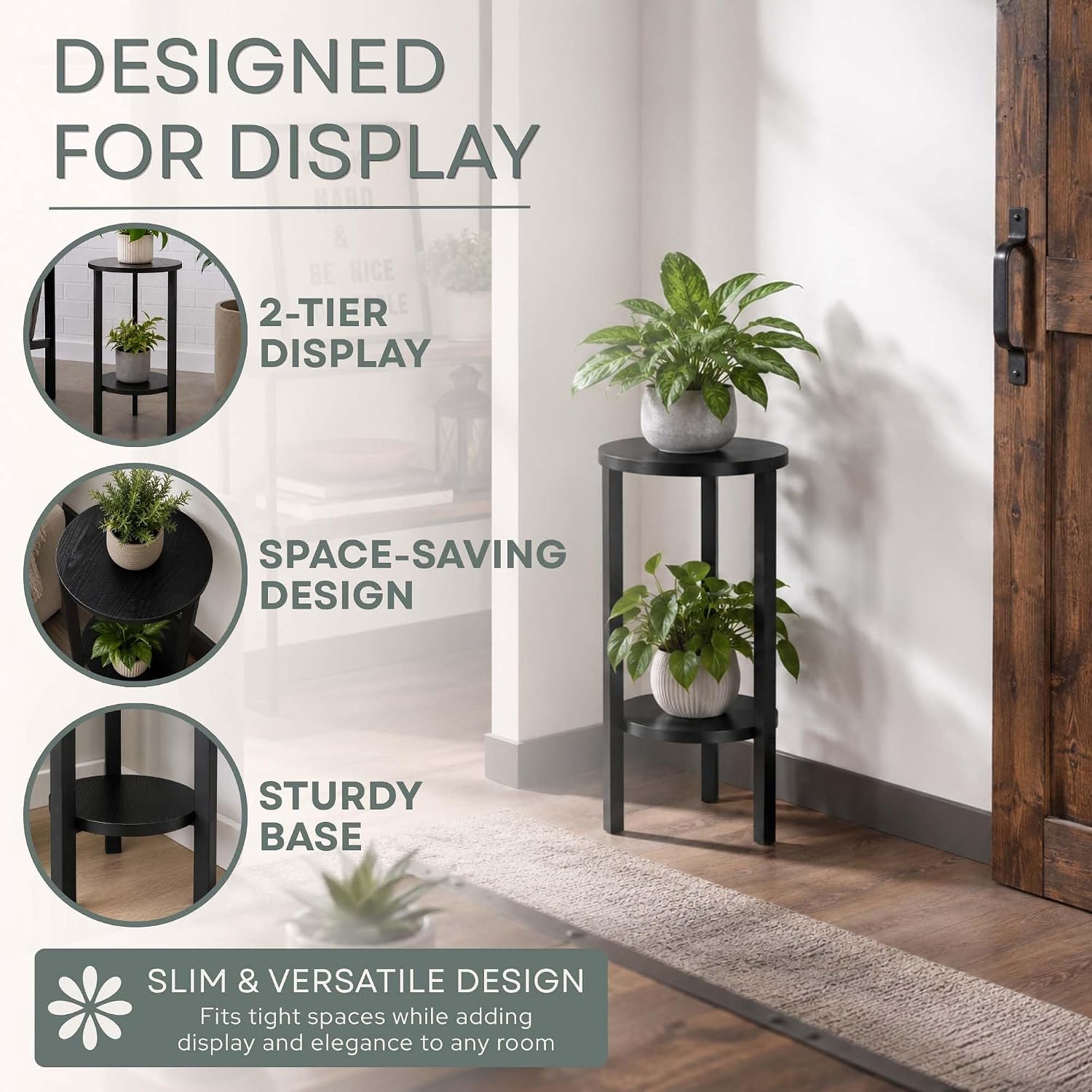 Convenience Concepts Graystone 24 inch 2 Tier Plant Stand - Industrial Stand for Plants, Vases, and Antiques, Urban Modern Design for The Living Room