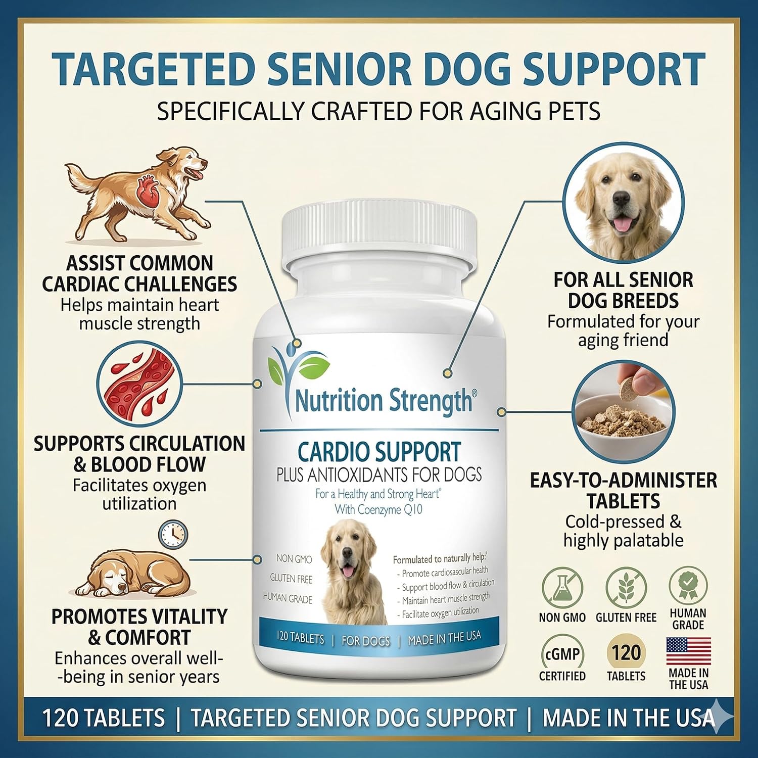 Cardio Support for Dogs Plus Antioxidant, L-Carnitine, L-Taurine, with Coenzyme Q10 and Vitamin E, Promotes a Healthy and Strong Dog Heart