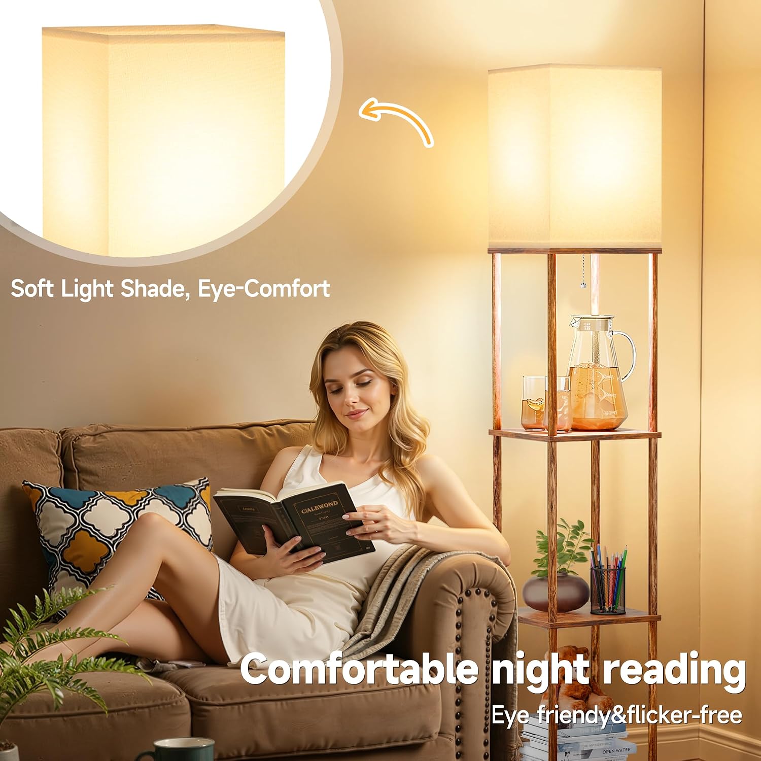 SHINE HAI Floor Lamp with Shelves, 3-Tier Square Modern Shelf Lamp
