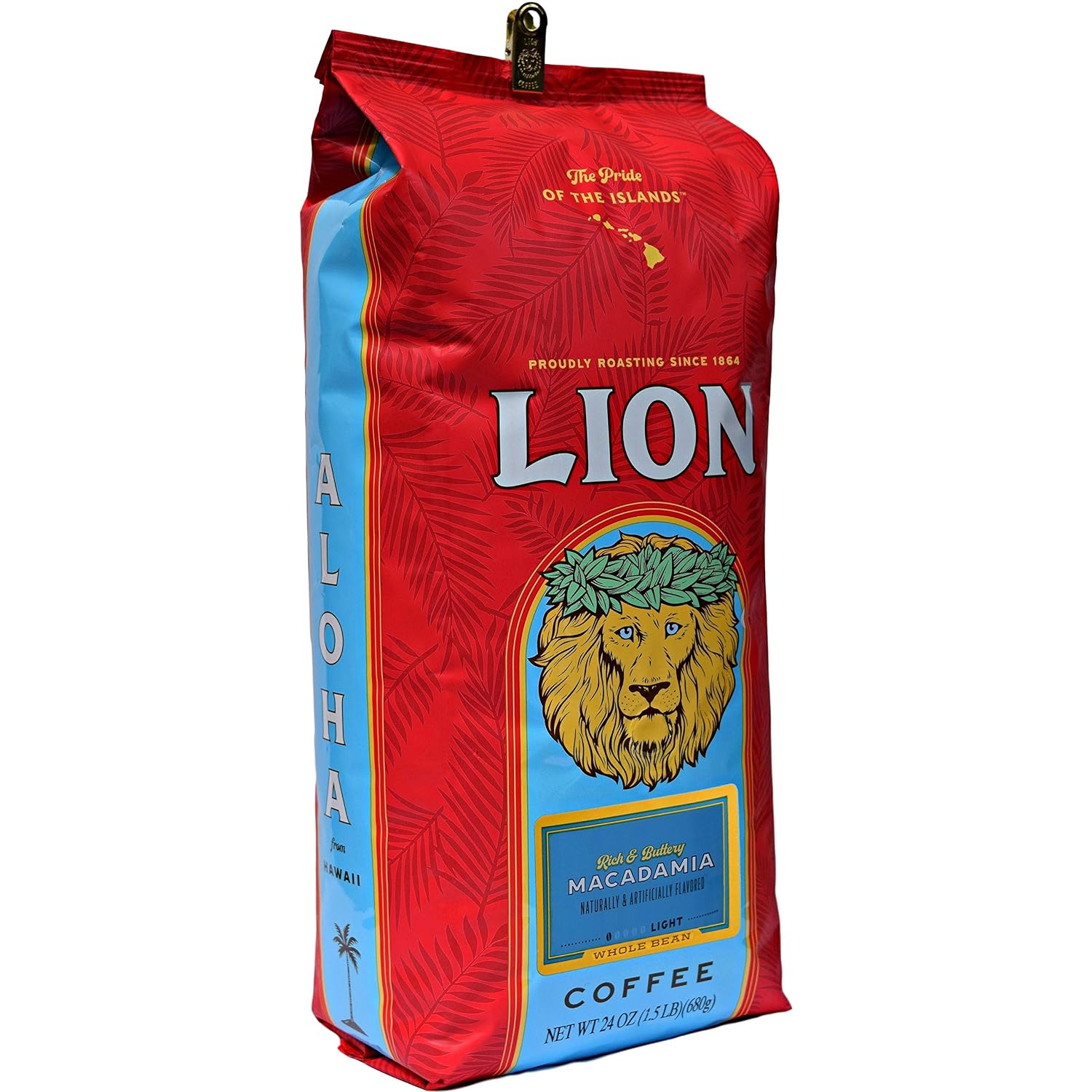 Lion Coffee 24K Gold Roast 100% Kona Whole Bean Coffee, Medium-Light Roast, A Taste of Aloha - 7 Ounce Bag