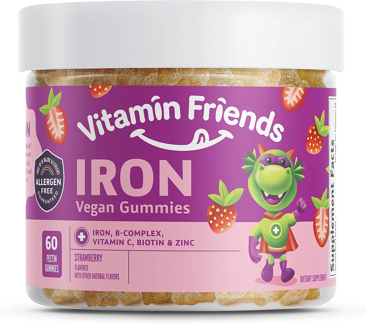 Vitamin Friends - Vegan Multivitamin & Iron for Kids - Daily Nutritional Support Gummies w/Ferrous Fumarate B-Complex, Vitamin C, Zinc
