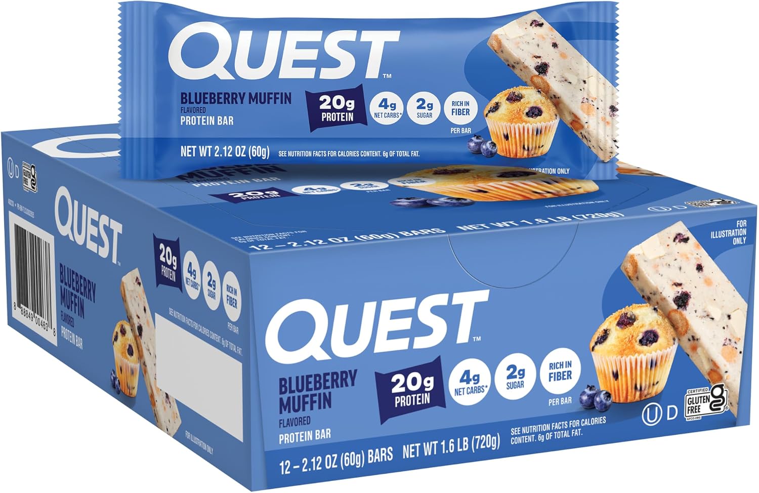 Quest Nutrition Oatmeal Chocolate Chip Protein Bars, 20g Protein, 12 Count | 12g Fiber, 5g Net Carbs, 1g Sugar, Gluten Free, High Quality Protein, Soft and Chewy, Individually Wrapped 2.12oz Bars