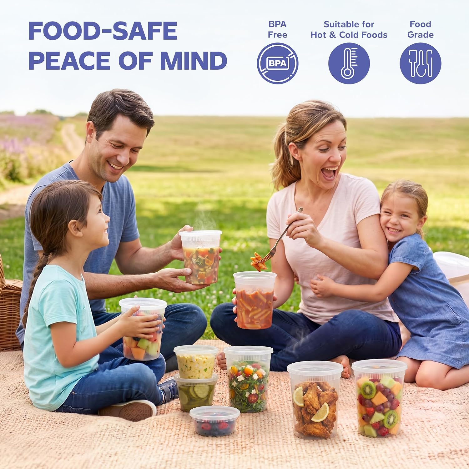 GUSTO 32 oz Plastic Deli Containers with Lids [24 Sets] Food Storage | Microwave, Dishwasher & Freezer Safe, Disposable or Reusable, BPA Free, Leak-Proof, Soups, Takeout, Meal Prep & Leftovers