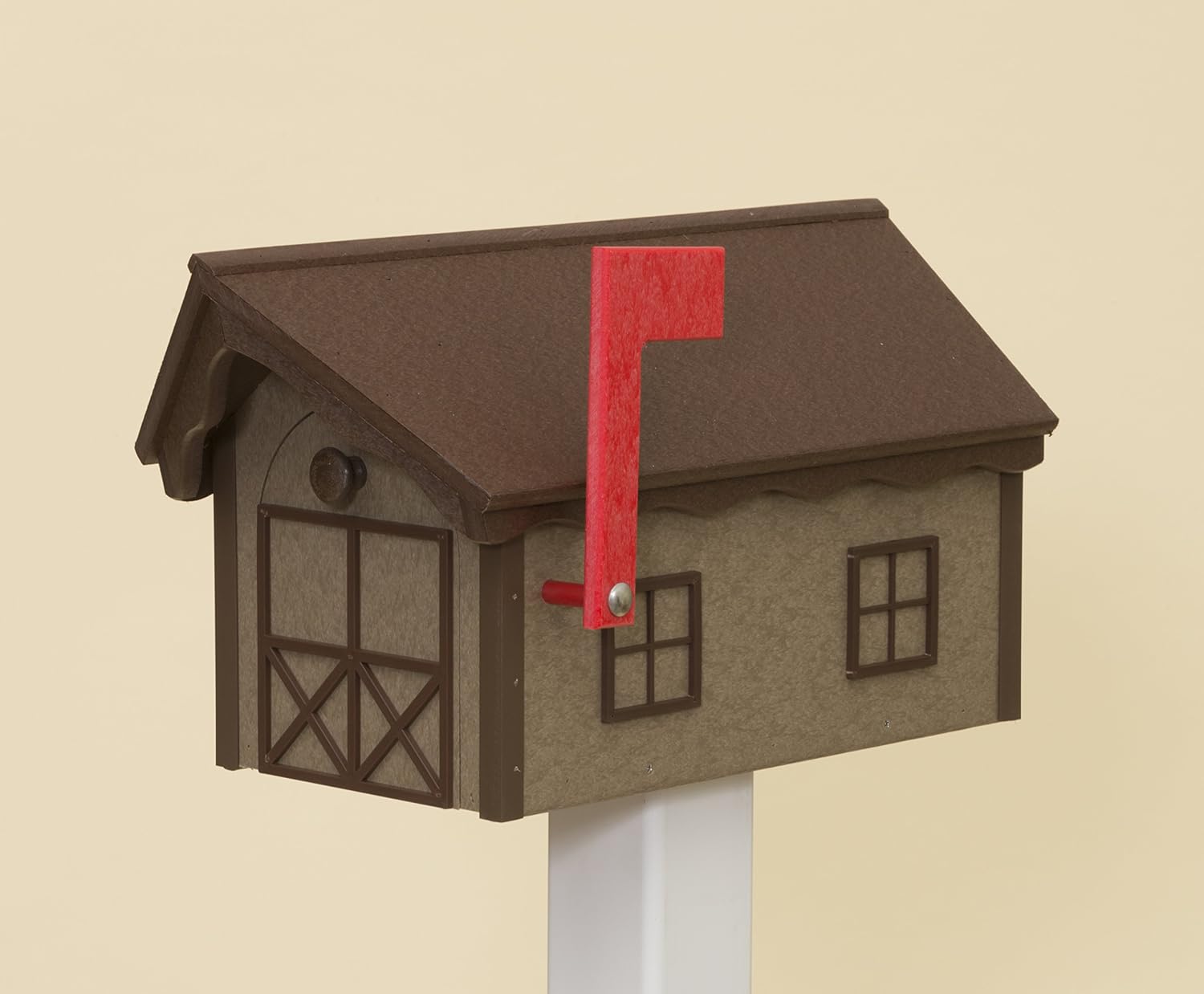 Vinyl Amish Barnstyle Mailbox (Weatherwood with Brown Trim & Brown Roof)