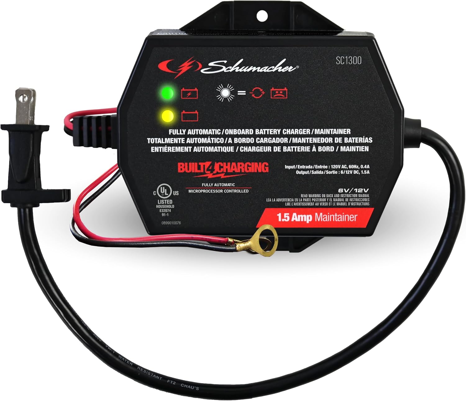 Schumacher Electric 1.5A Car Battery Charger & Maintainer, 6V/12V – SC1300
