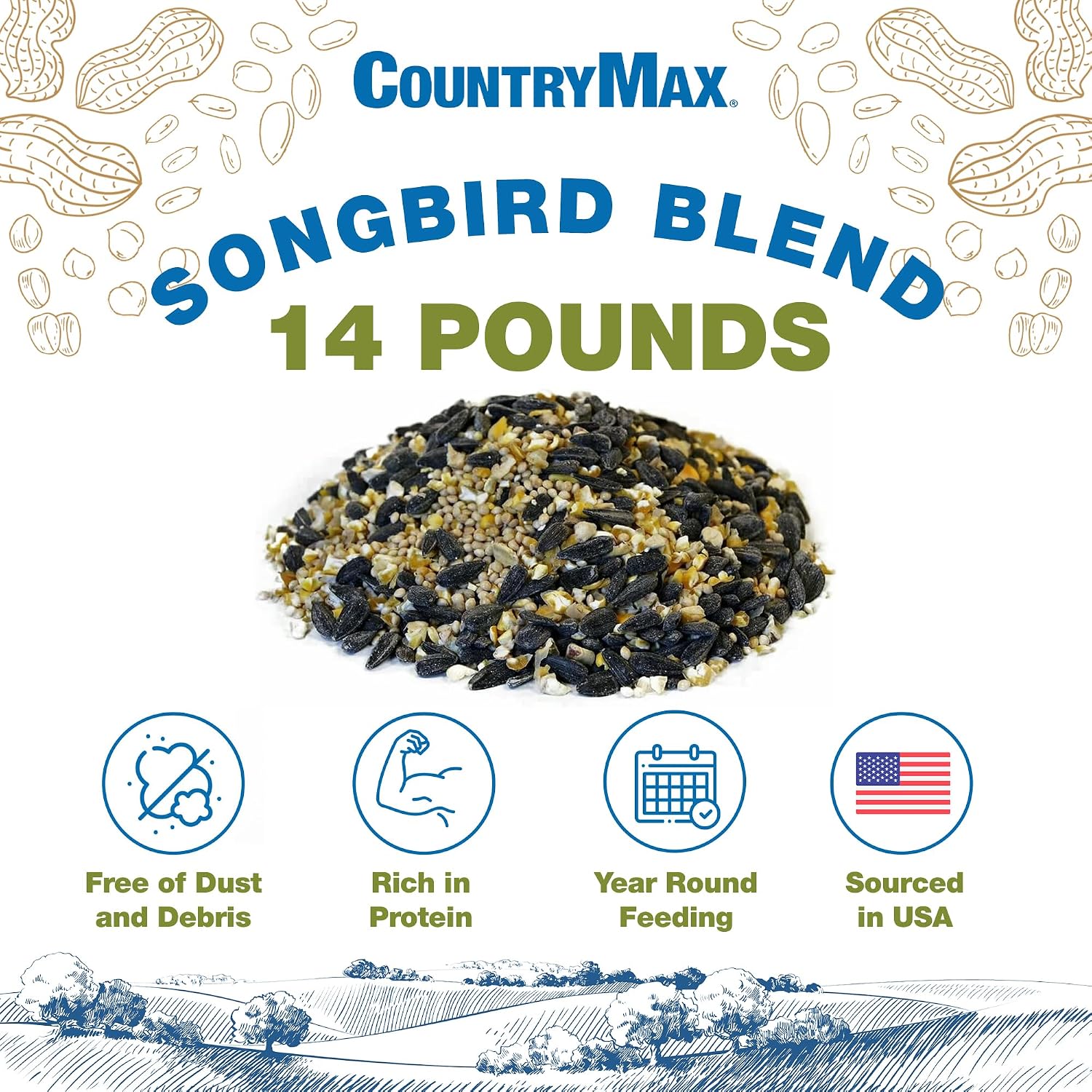 CountryMax Backyard Seeds Songbird Blend Mixed Bird Seed - Attracts Bluebirds, Cardinals, Chickadees (7 Pounds)