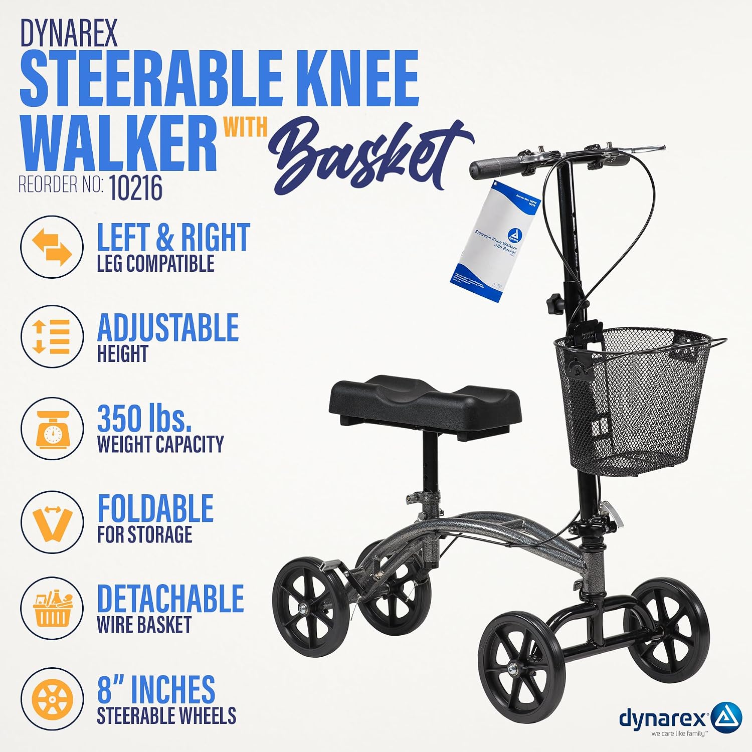 Dynarex Steerable Knee Walker with Basket