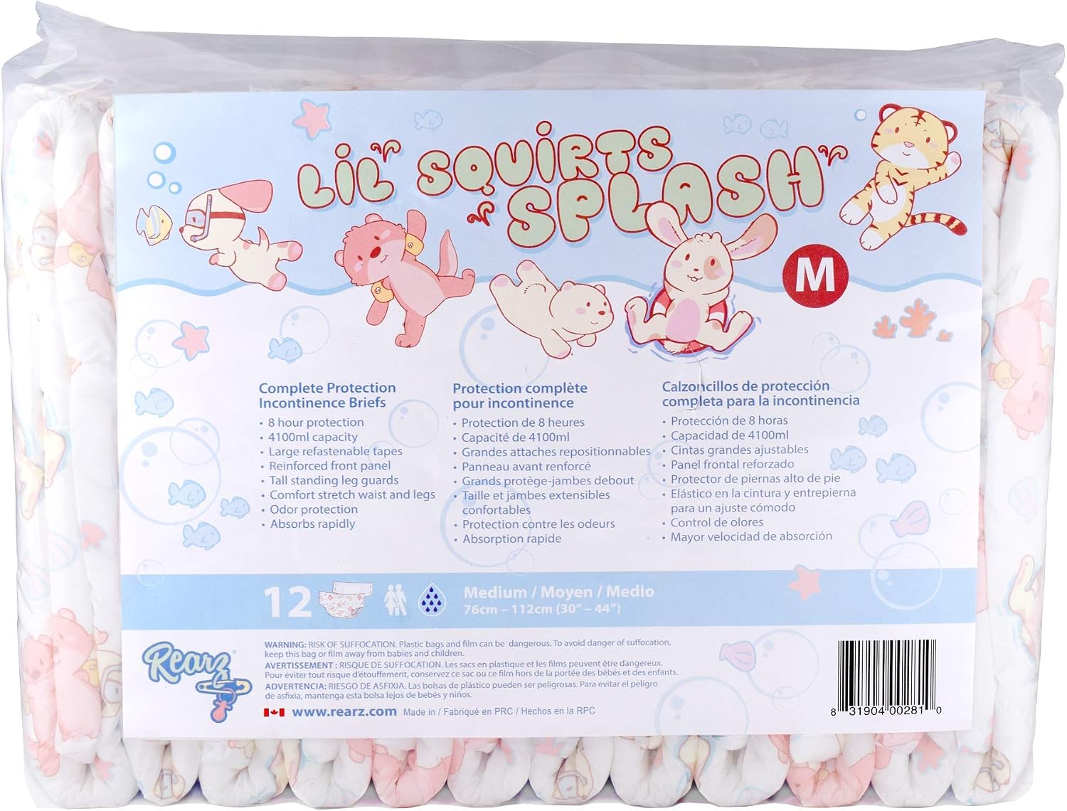 Rearz - Lil' Squirts Splash - Adult Printed Diapers (16 Pack) (Large)