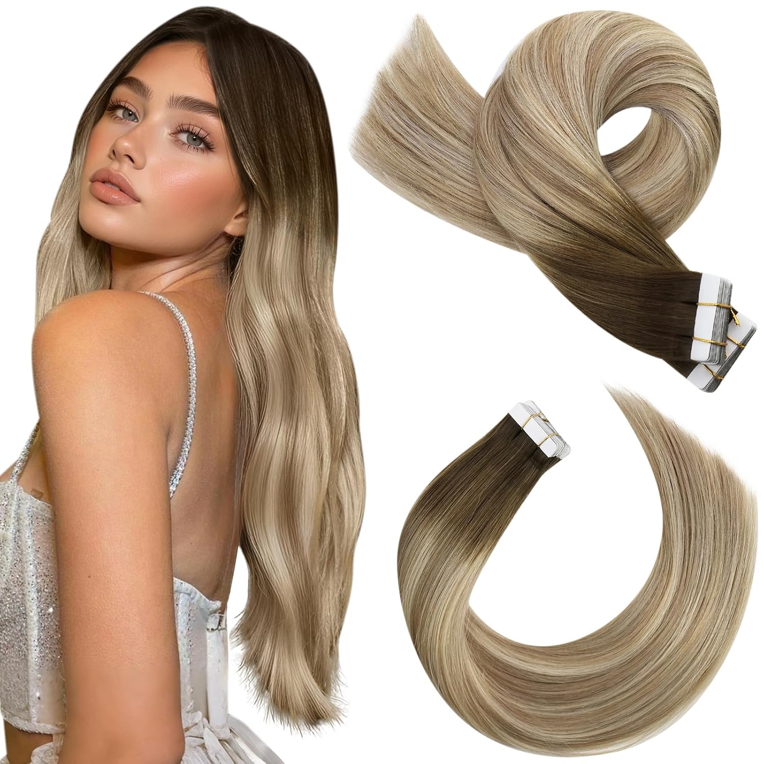 Moresoo Black Tape in Hair Extensions Human Hair, 18 Inch, 20Pcs, 50g