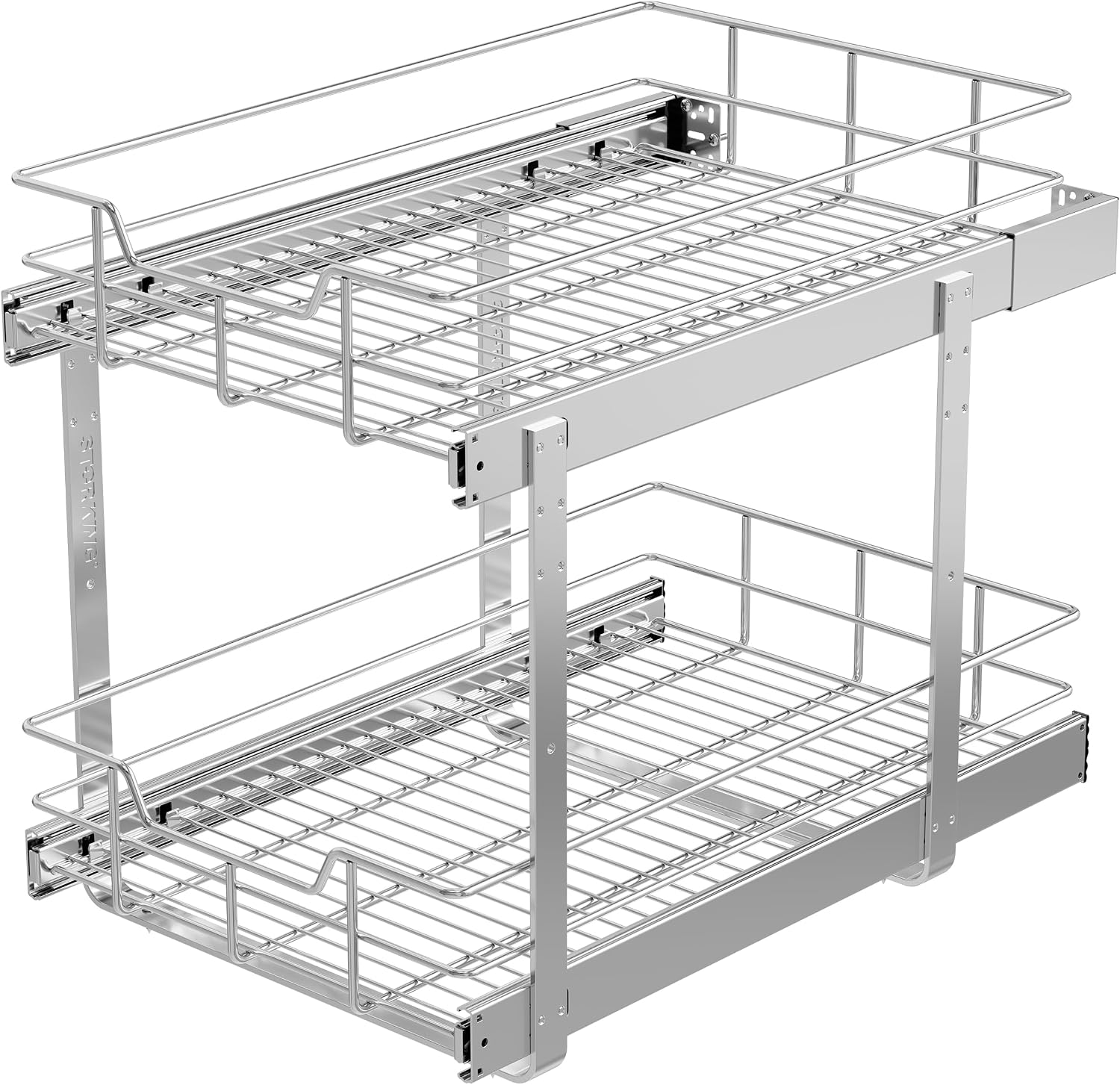 2 Tier Pull Out Cabinet Organizer 11" W X 22" D, Chromed, Full Slide Out