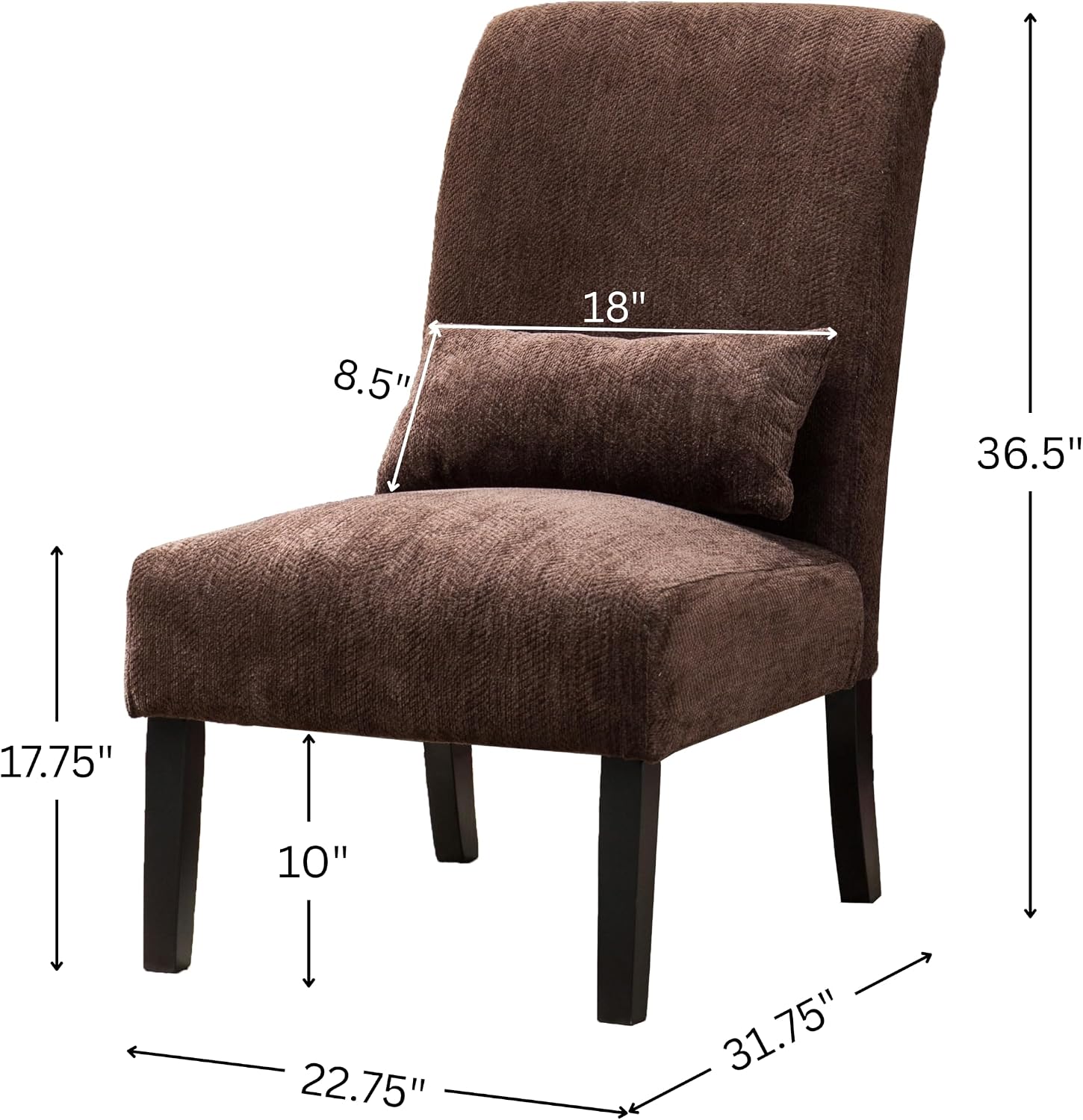 Roundhill Furniture Pisano Teal Blue Fabric Armless Contemporary Accent Chair with Kidney Pillow