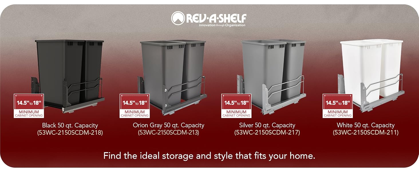 Waste container models shown in different colors and MCOs.