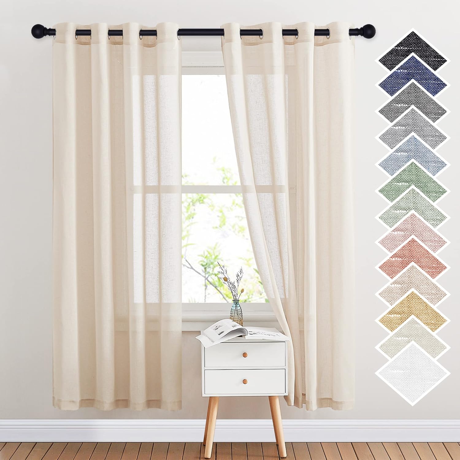 NICETOWN Linen Curtains Semi Sheer Bedroom Window Curtains
