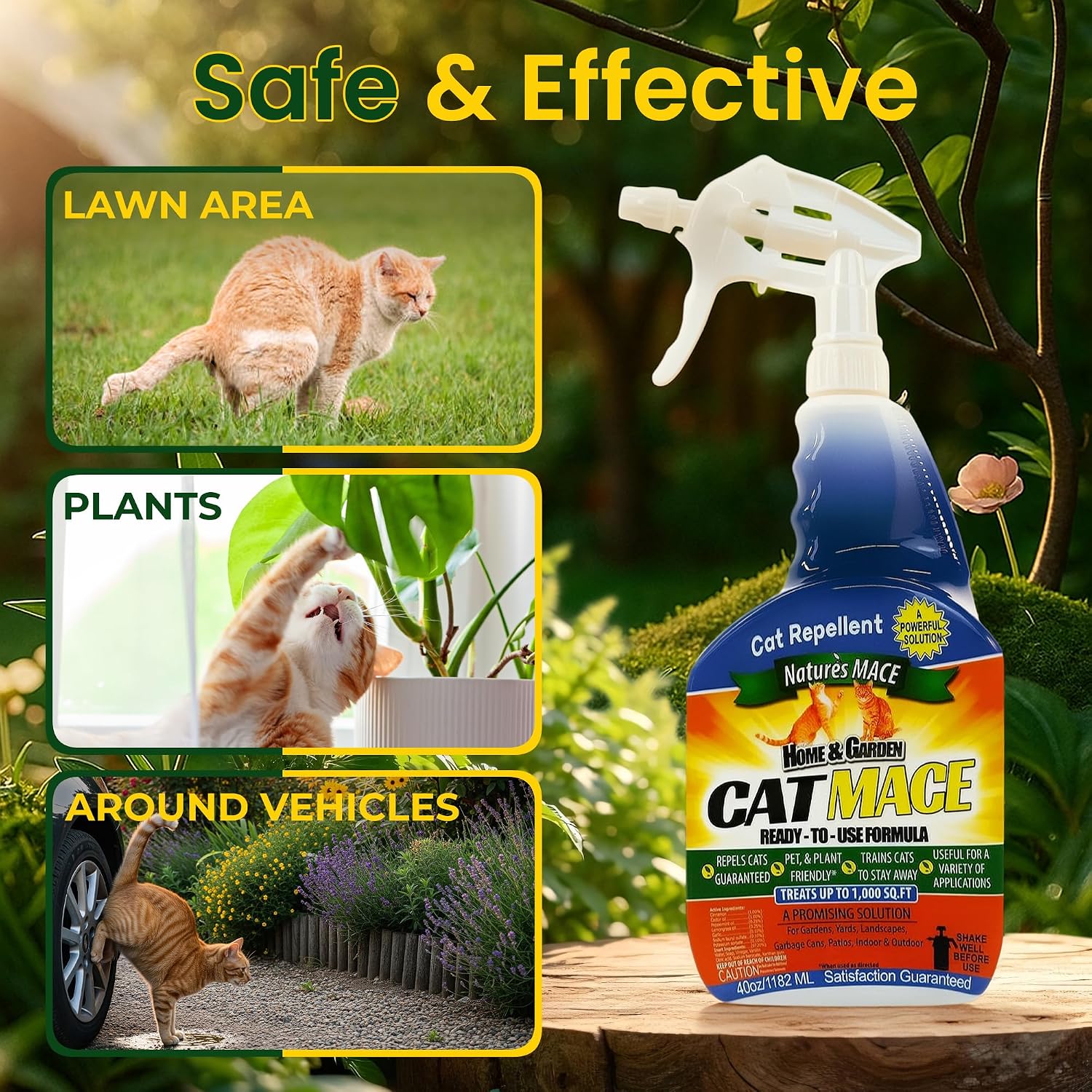 Nature's Mace Cat Mace Cat Repellent 40 oz Spray | Deterrent for Urine Marking, Keep Cats Away for Outdoor & Indoor Use, Scratching, Flowerbeds, Yards, Pets, Garden.