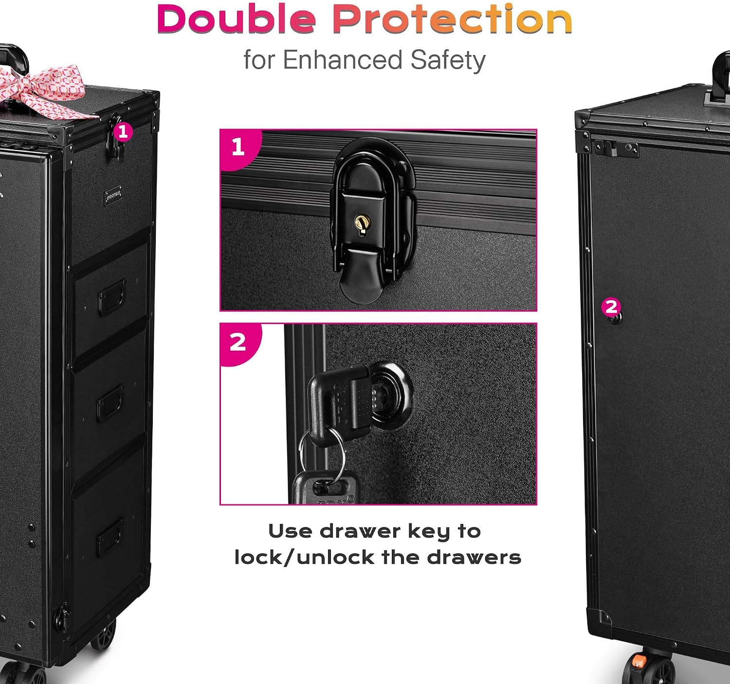 BYOOTIQUE Portable Nail Desk with 4 Storage Drawer Rolling Manicure Table