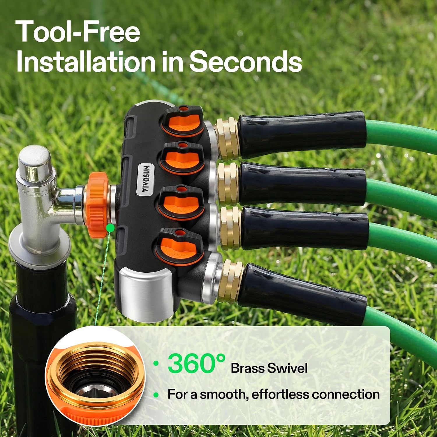VIVOSUN Garden Hose Splitter 4 Way, Heavy Duty Water Hose Connector 3/4", Water Hose Manifold