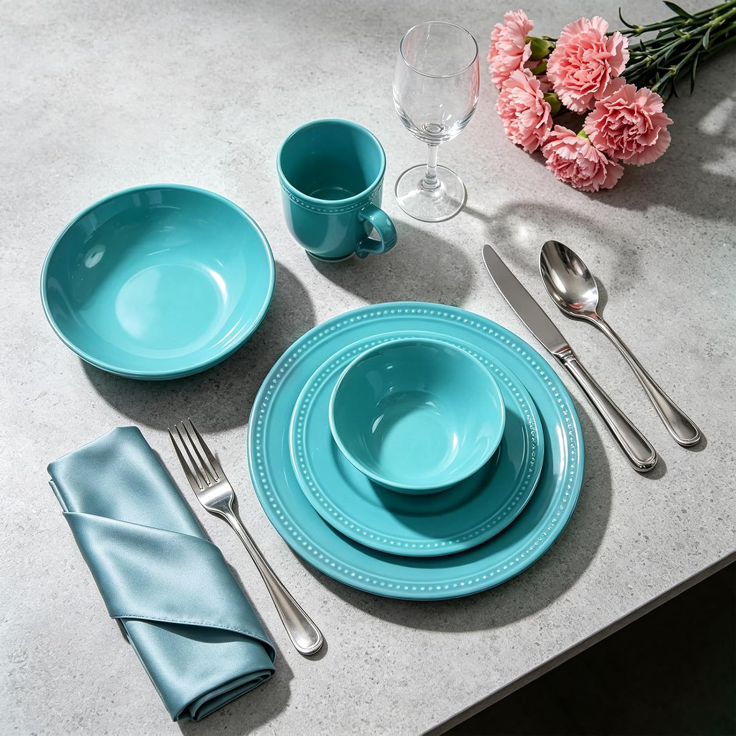 HomeVSS 20-Piece Pearl Dots Stoneware Dinnerware Set, Pink, Service for 4