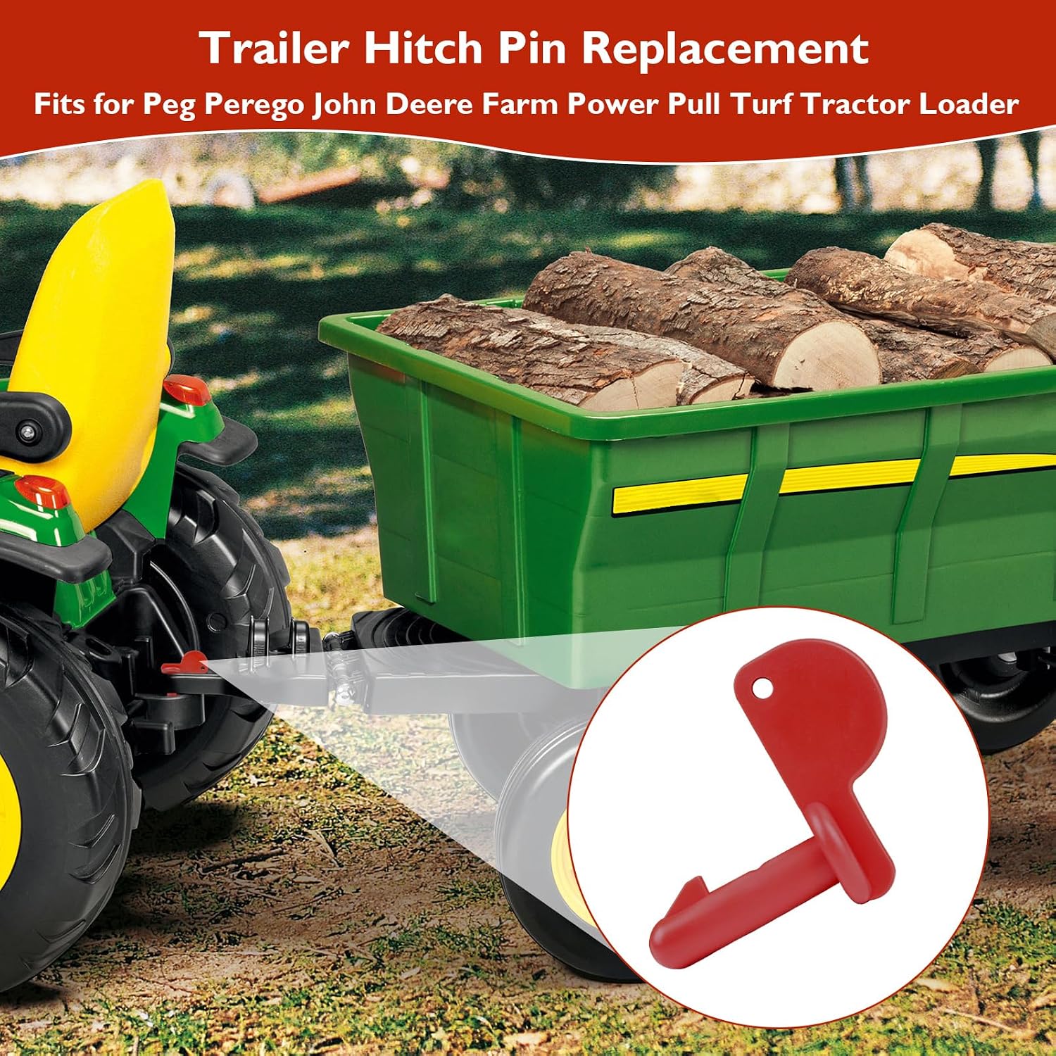 Trailer Hitch Pin Fits Peg Perego John Deere Farm Power Pull Turf Tractor | Red Coupling Hitch Pin Replacement for Peg Perego John Deere Tractor
