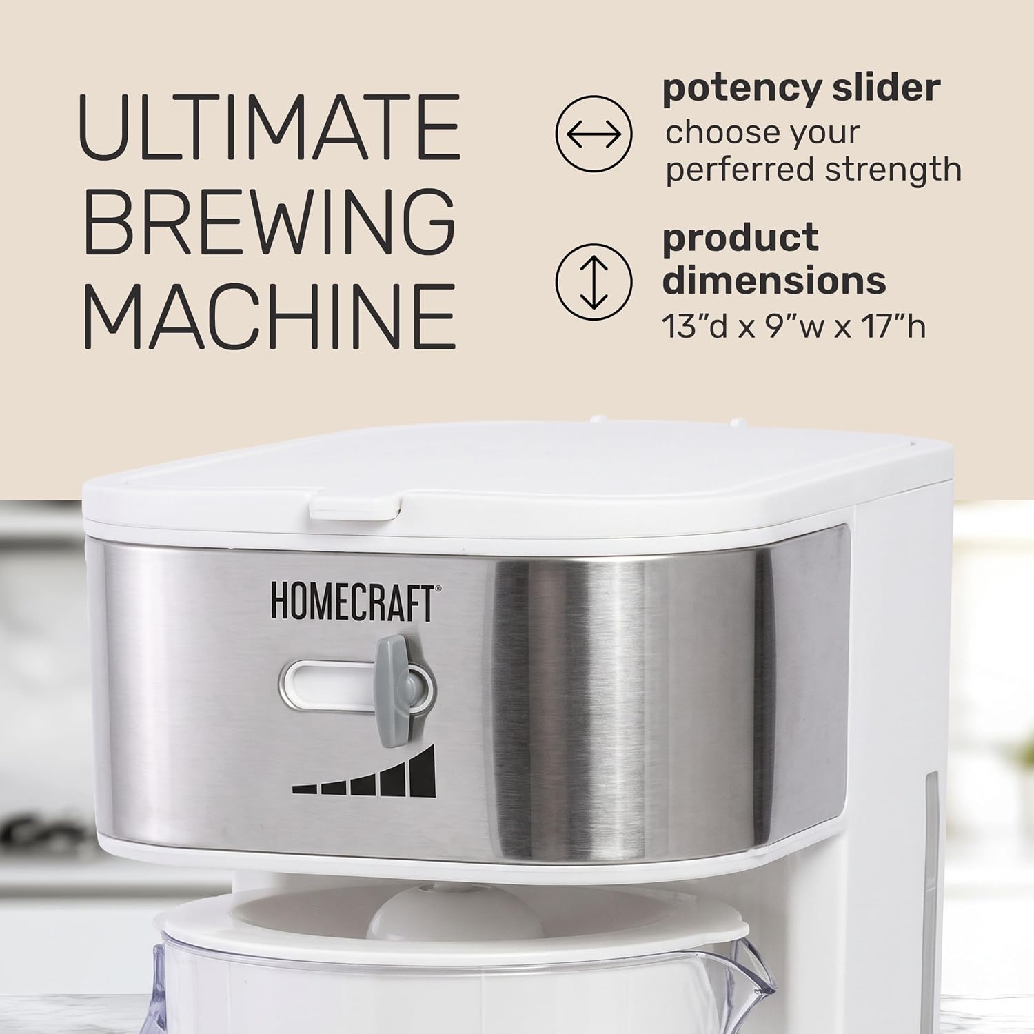 Homecraft 3-Quart Iced Coffee and Tea Maker with Filter Basket, Flavor Enhancer, Adjustable Brew Strength, Black