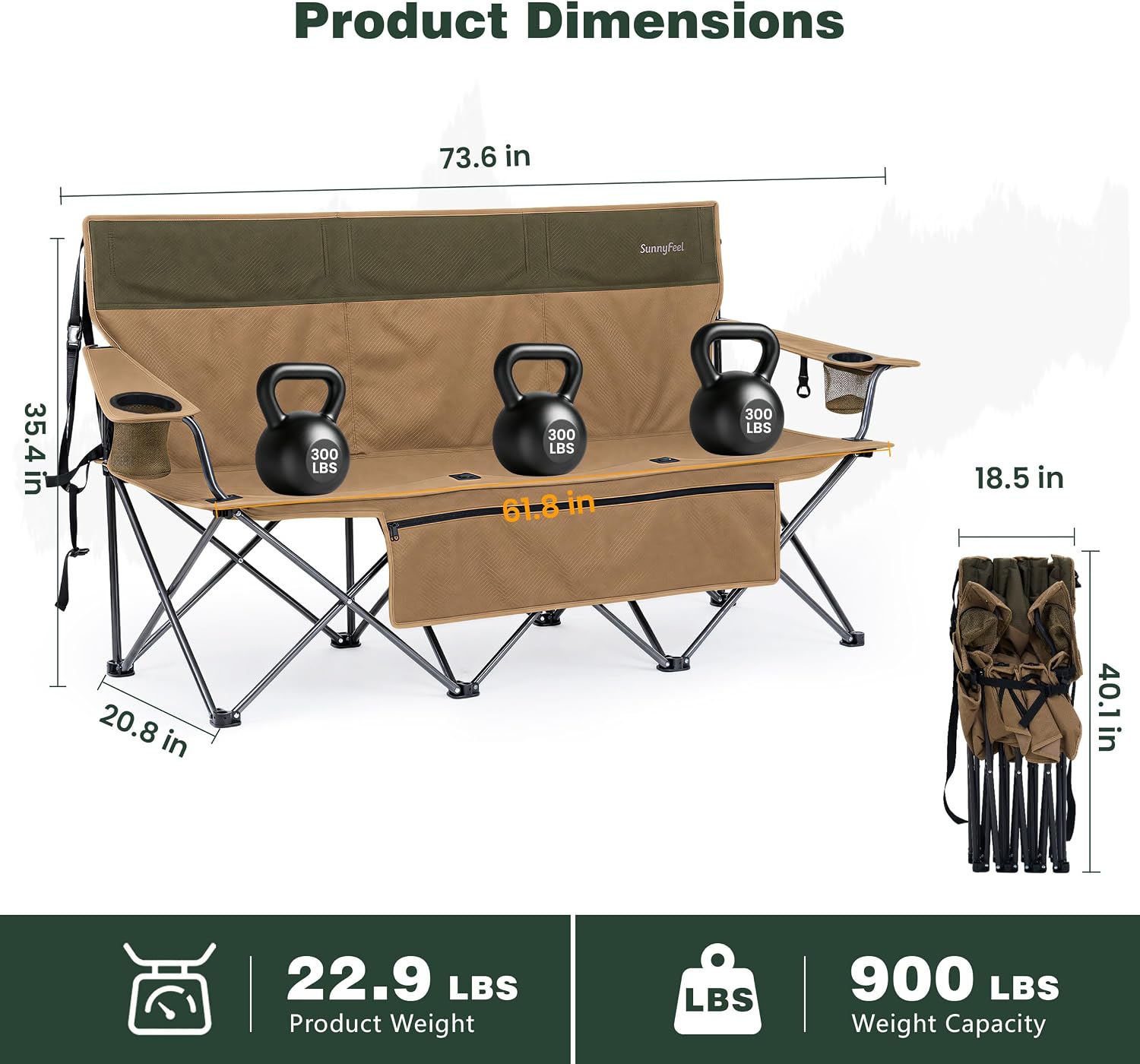 SUNNYFEEL Folding Double Camping Chair Oversized Loveseat for Adults
