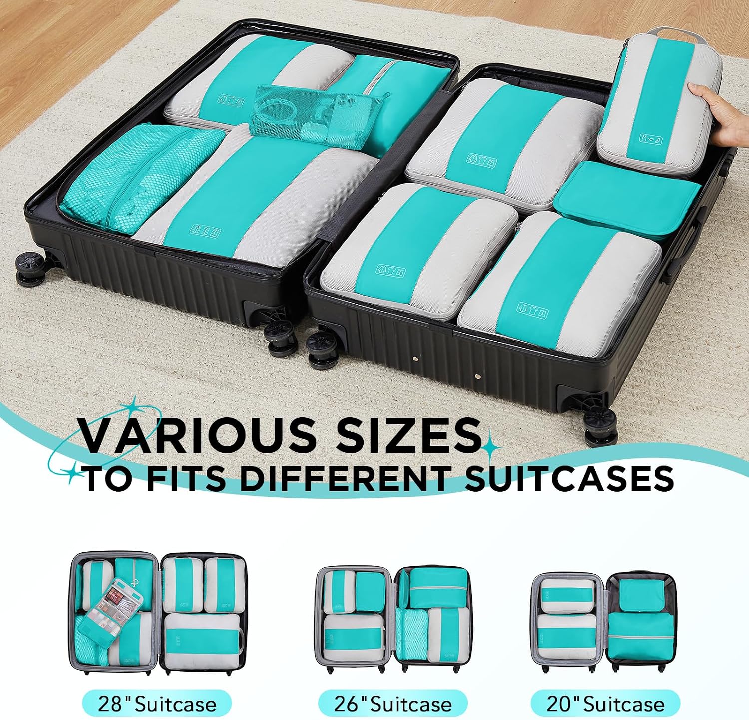 OlarHike 10 Set Compression Packing Cubes for Travel Essentials,Compressible Expandable Space Saver Bags for Organizing Clothes,Luggage Suitcase Garment Bags with Over 1000 pcs Mesh Holes(Black)