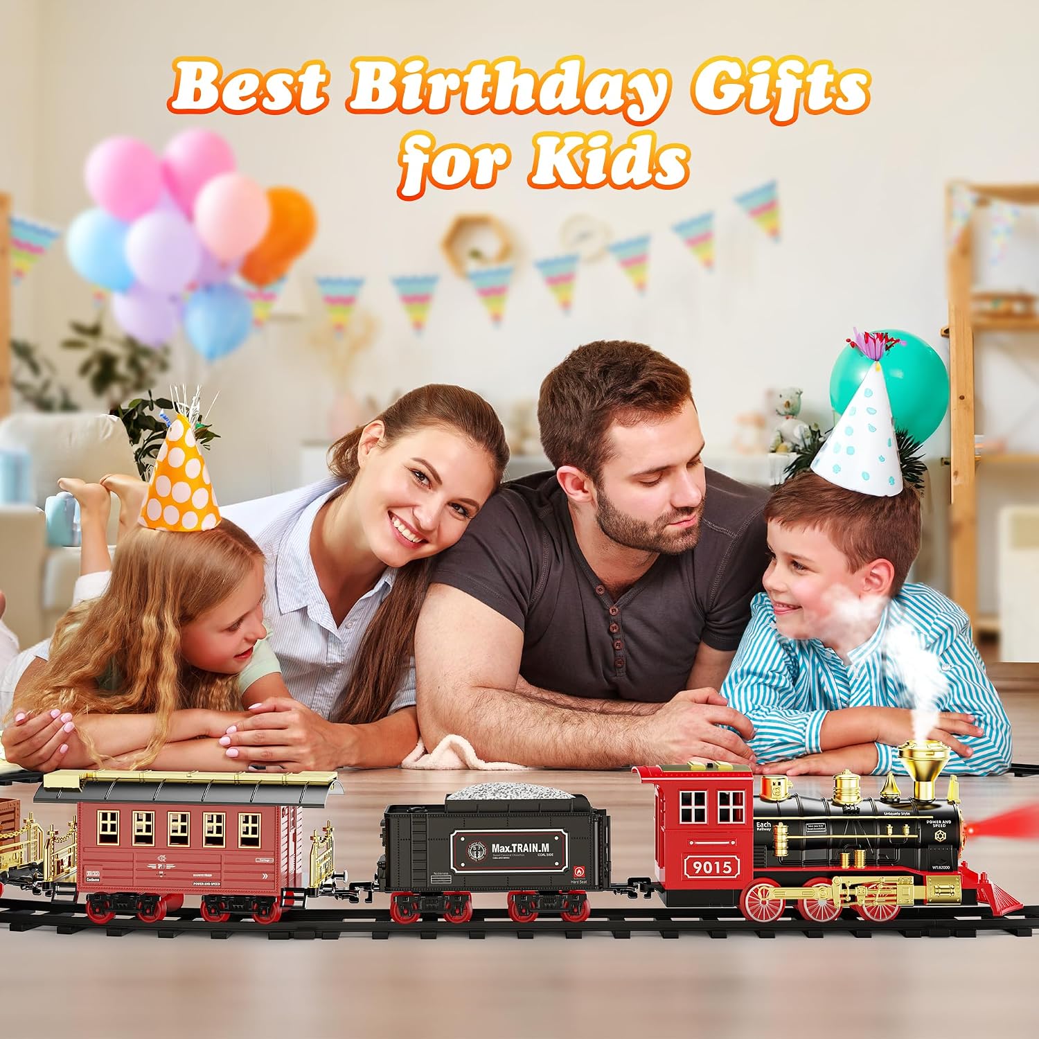 Hot Bee Train Set, Train Toys with Smoke, Lights, Sound and Train Tracks