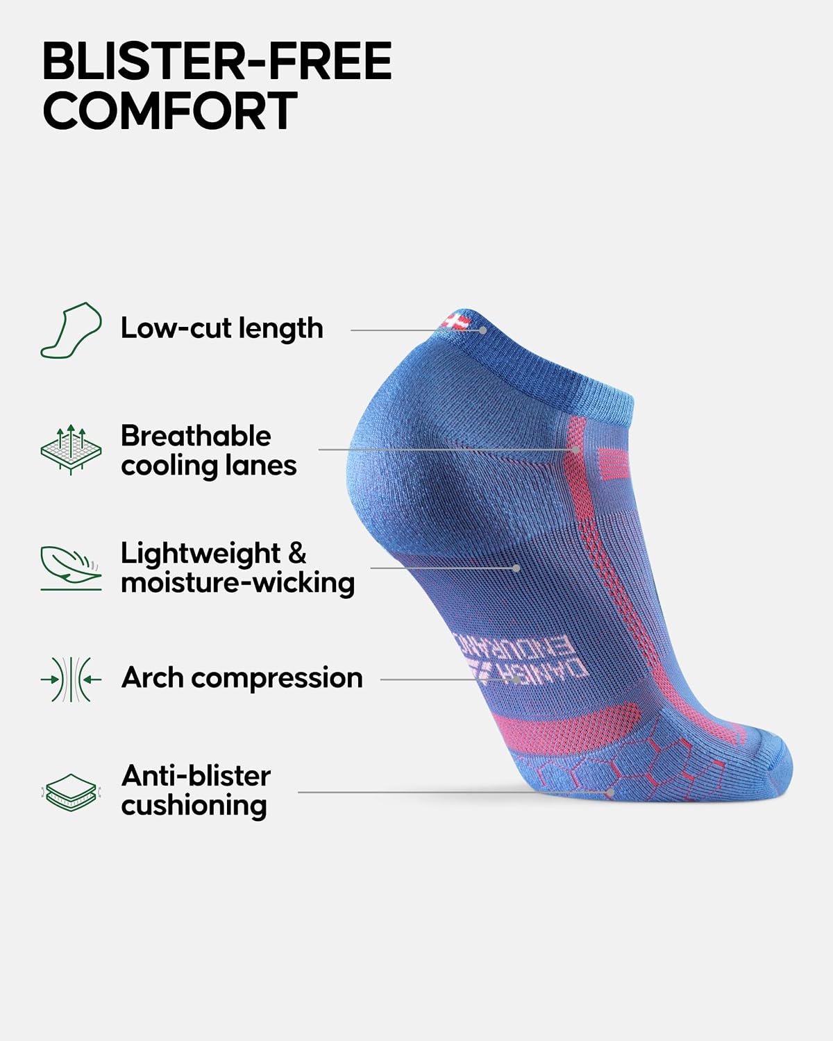 DANISH ENDURANCE Running Socks, Low-Cut, Anti Blister, 3 & 5-Pack