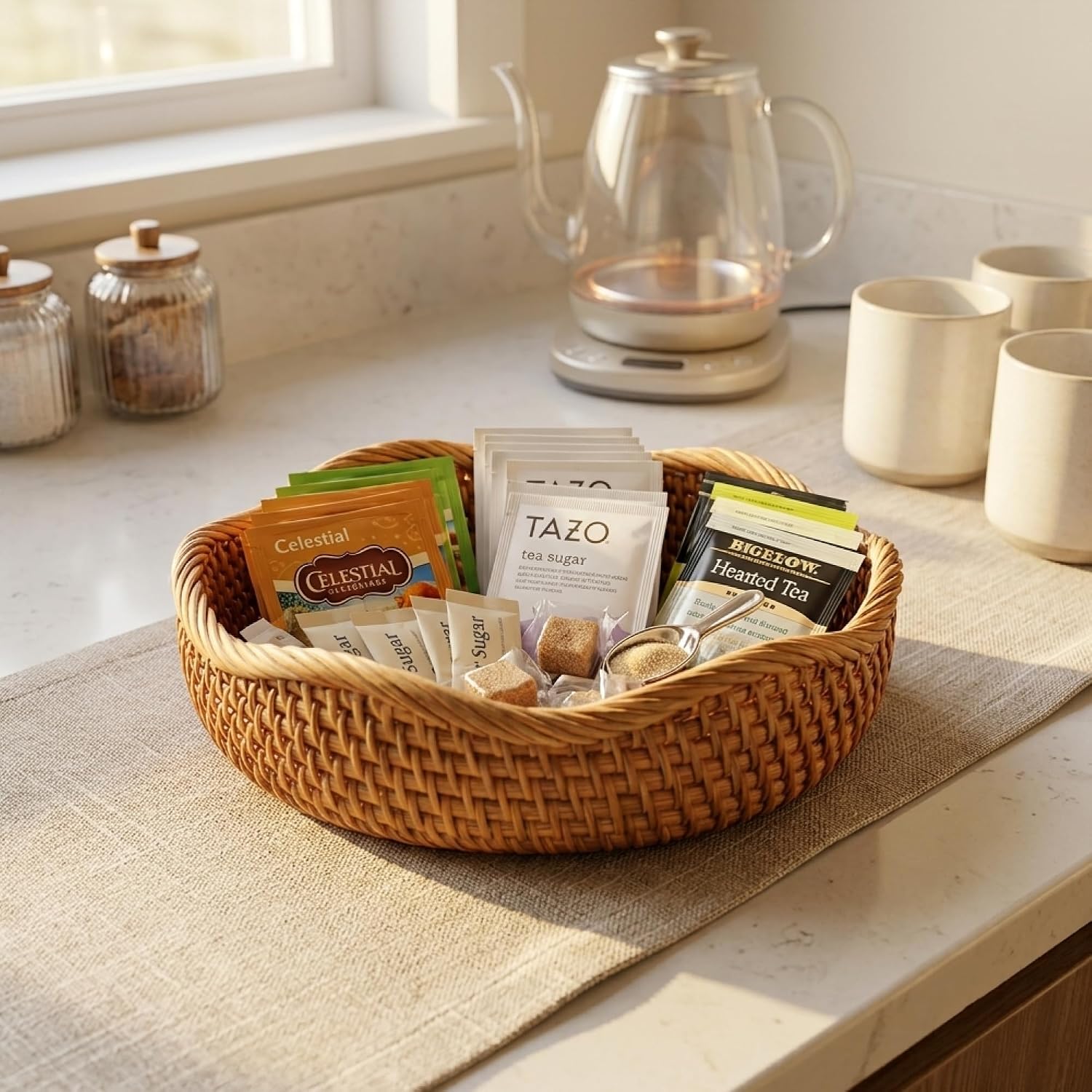 YANGQIHOME Rattan Bread Basket, Round Fruit Baskets, Wicker Storage Bowls, Natural Woven Serving Basket Bowls