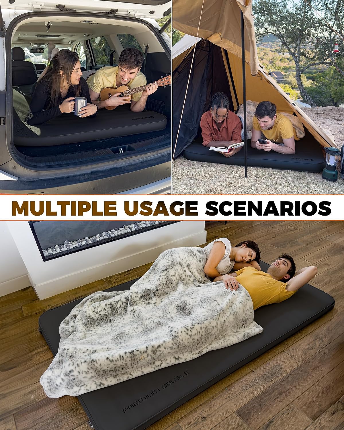 KingCamp Premium Double Camping Mattress, 7.5 R-Value, 2 Person Black