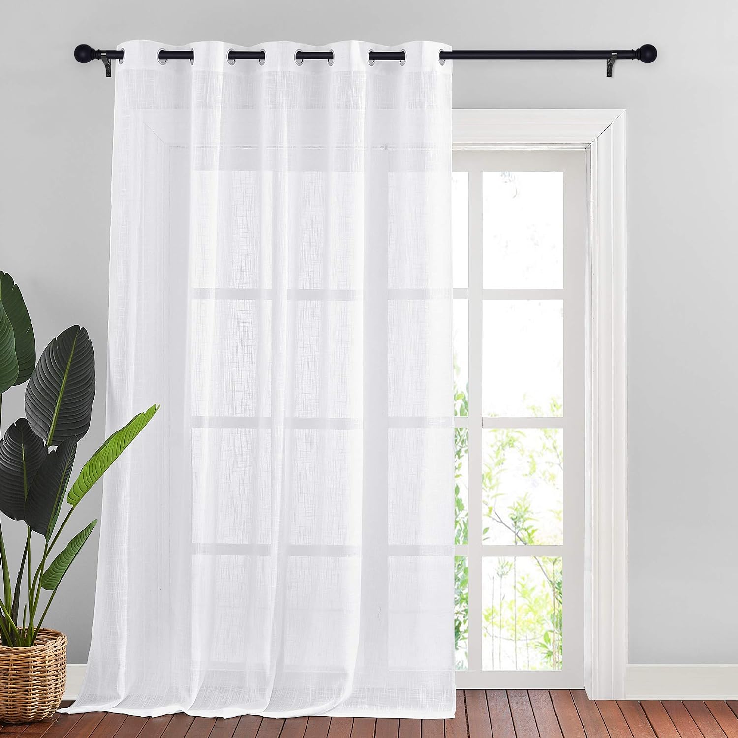 NICETOWN Linen Curtains White Semi Sheer 72 inch Long for Windows, Privacy with Light Filtering Grommet Top Window Treatments for Bedroom/Living Room