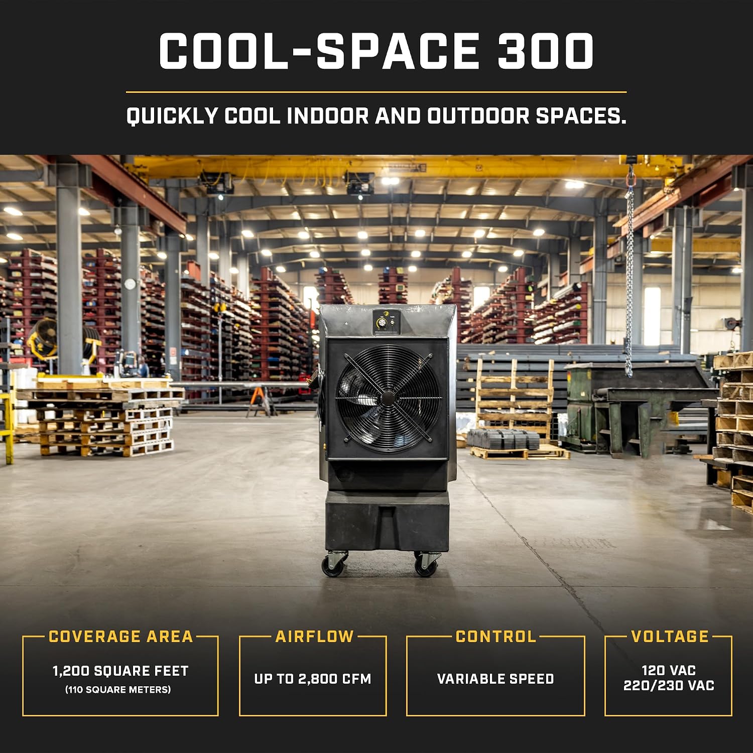 Big Ass Fans - Cool-Space 300 - Portable Evaporative Swamp Cooler, 18 Inch Diameter Fan, Indoor Outdoor Use, Continuous or Fillable 16 Gallon Capacity