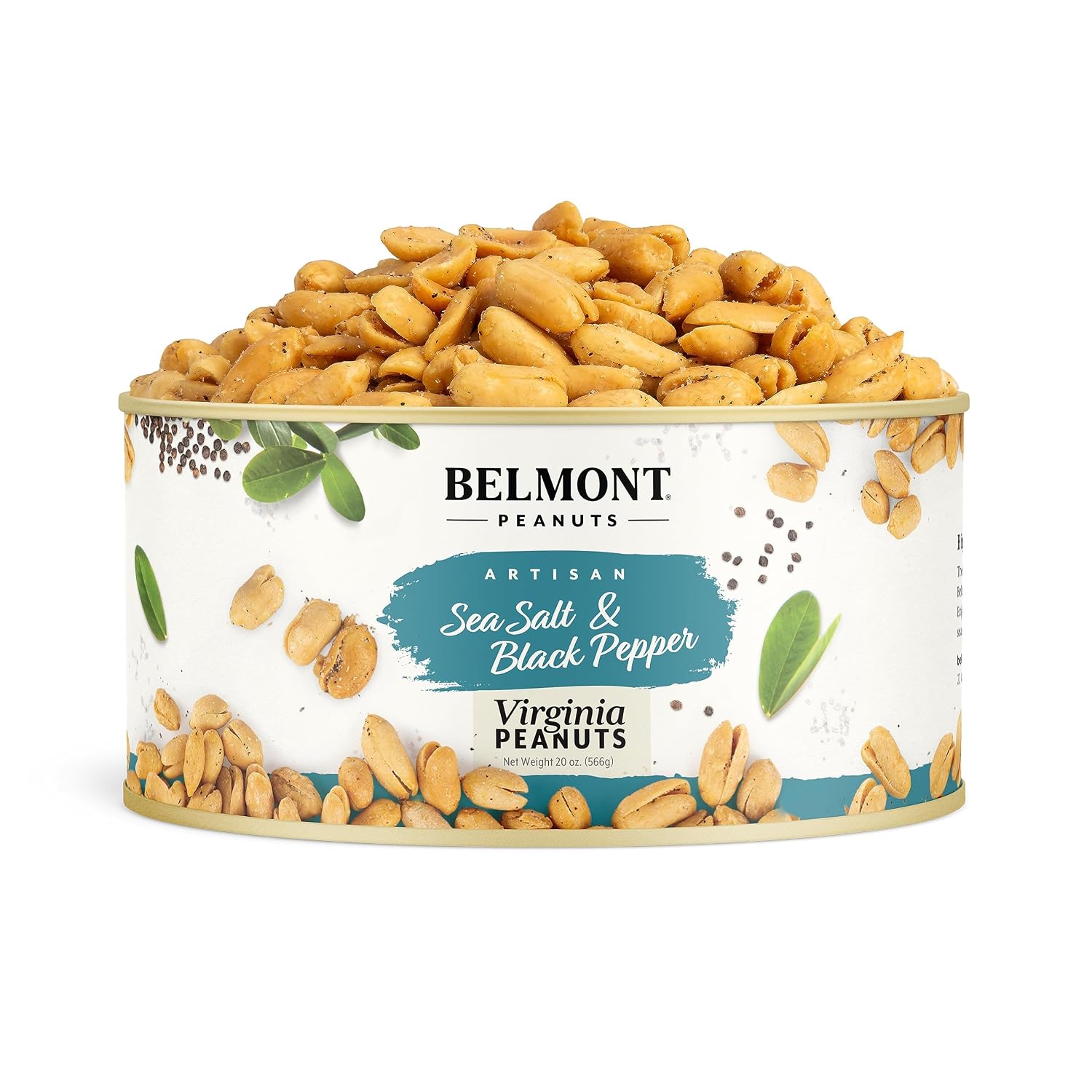 Belmont Peanuts Gourmet Sea-Salted Virginia Peanuts, 20 oz (1 Pack) – Only 3 Simple Ingredients, No Preservatives, 7g Protein – A Premium, Salty, Crunchy, Hand Seasoned Snack