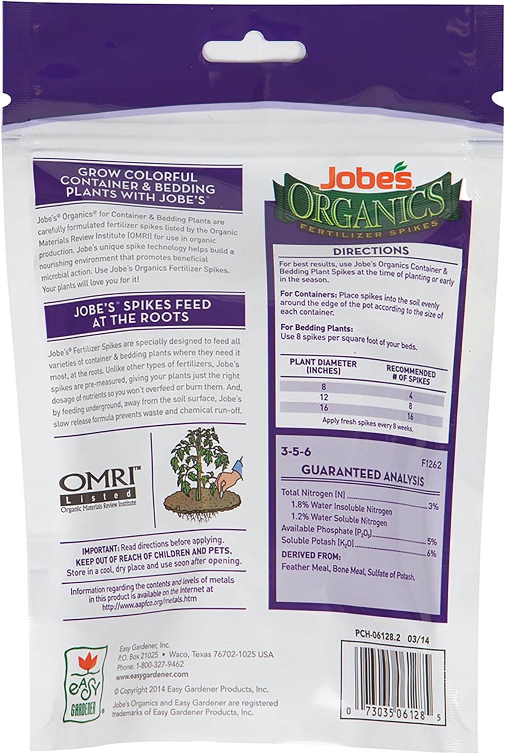 Jobe’s Organics All Purpose Fertilizer Spikes, Easy Plant Care Fertilizer for Vegetables, Flowers, Shrubs, Trees, and Plants, 50 Count