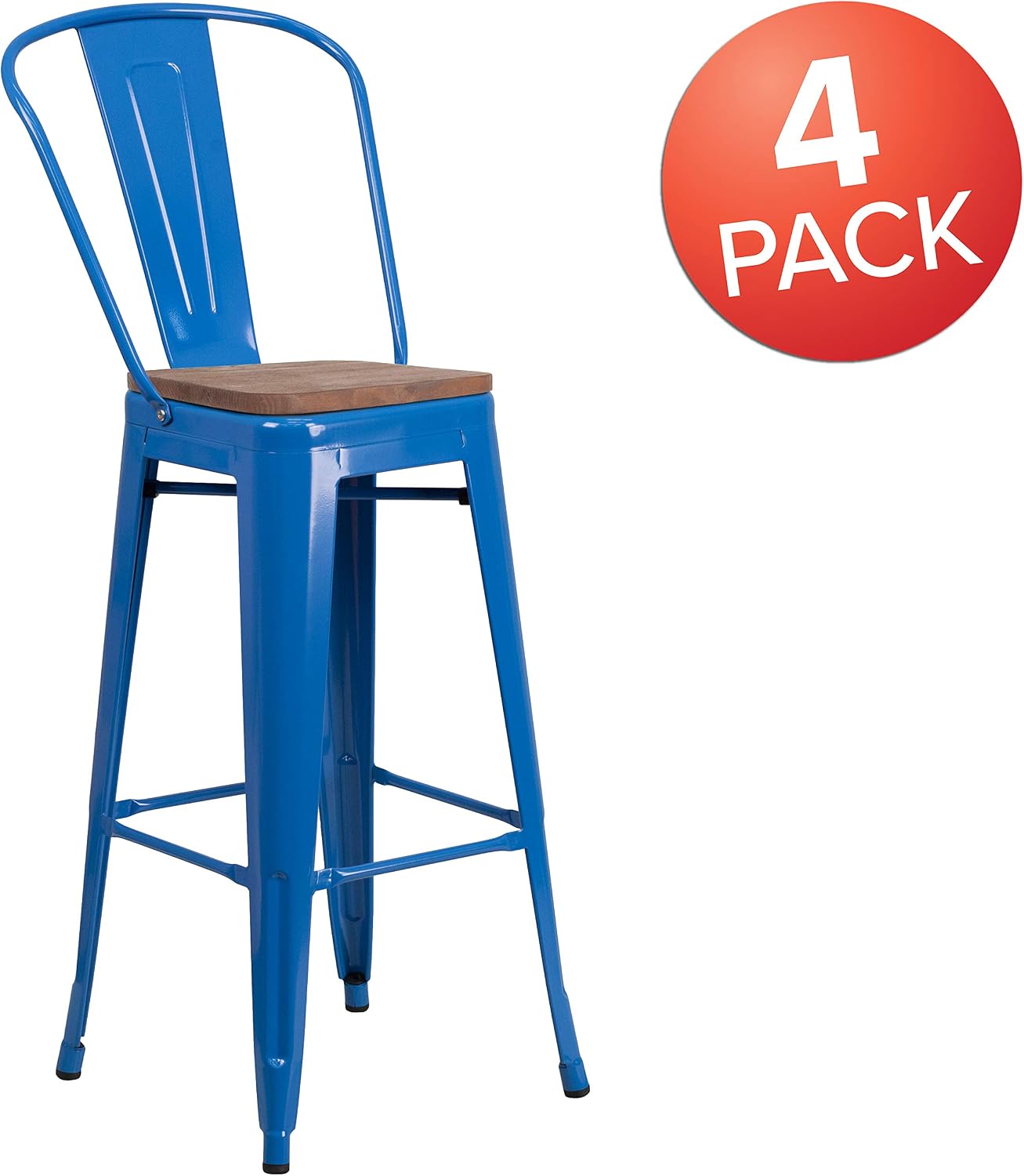 Flash Furniture 30 in Metal Barstool with Back, Blue | Commercial Grade, Removable Back, Indoor/Outdoor Use