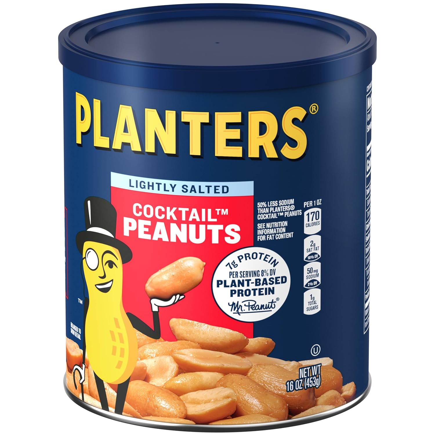 PLANTERS Salted Peanuts, Party Snacks, 16 Oz (1 Ct) | Dry Roasted Salted Peanuts. 0g Trans Fat. Resealable Jar. Snacks for Adults. Party Mix, Flavored Nuts