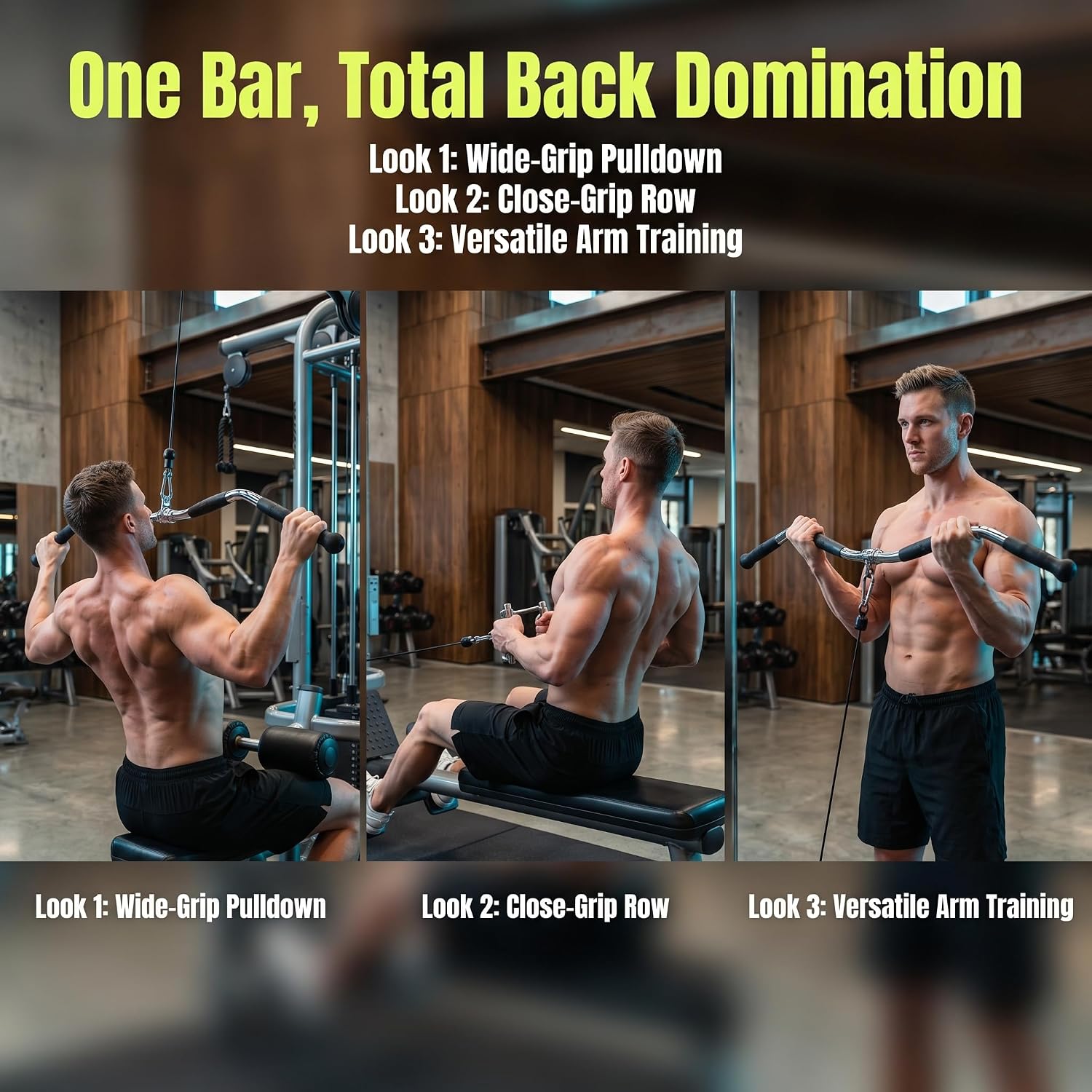 Lat Bar Cable Machine Attachment, Curl Pulldown Bar with Full Rotation and Rubber Handle for Gym, Strength Workout, Body Training, Muscle Building