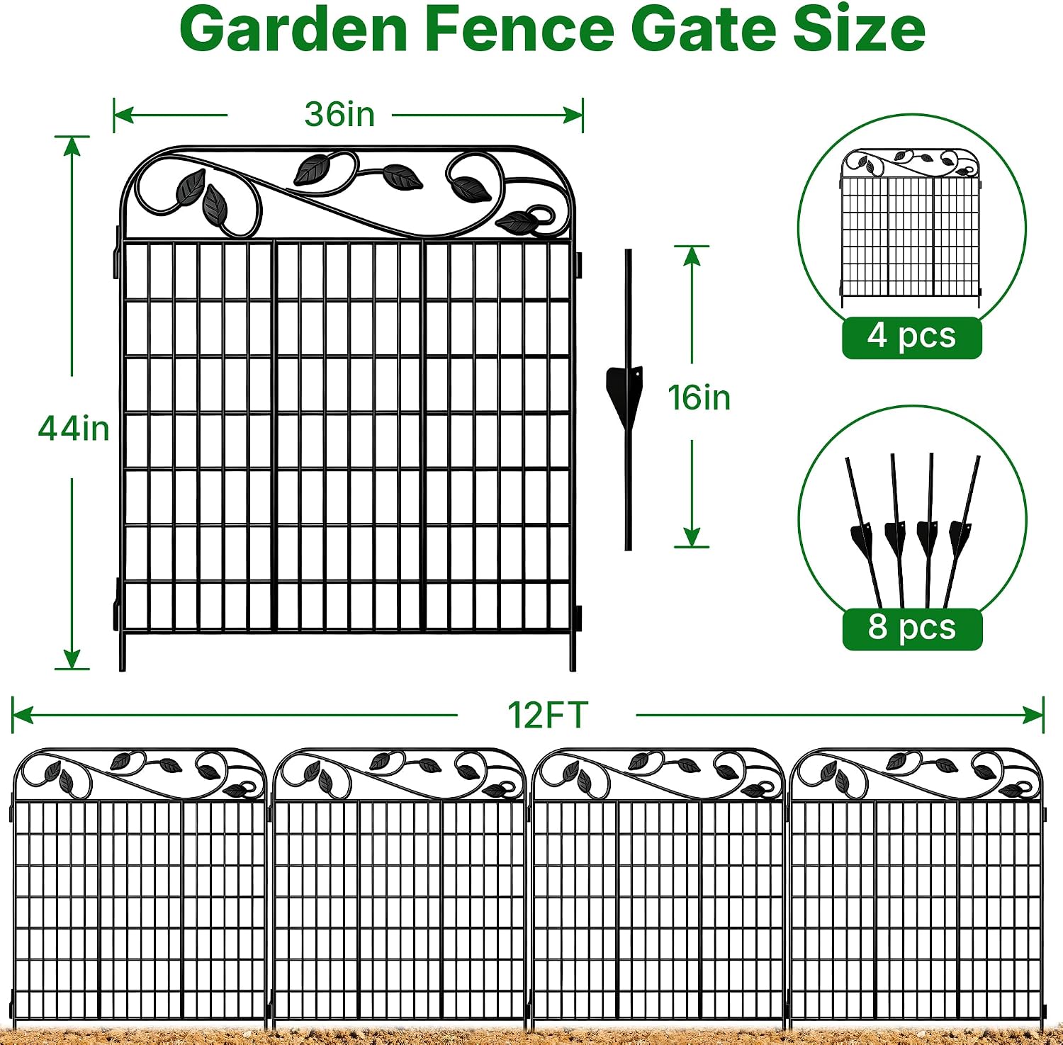 AMAGABELI 10 Panels 17in(H)×10ft(L) Decorative Garden Fences and Borders for Dogs No Dig Rustproof Metal Fence Panels Garden Edging Border Animal Barrier Fencing for Flower Beds Yard Patio Decor Black