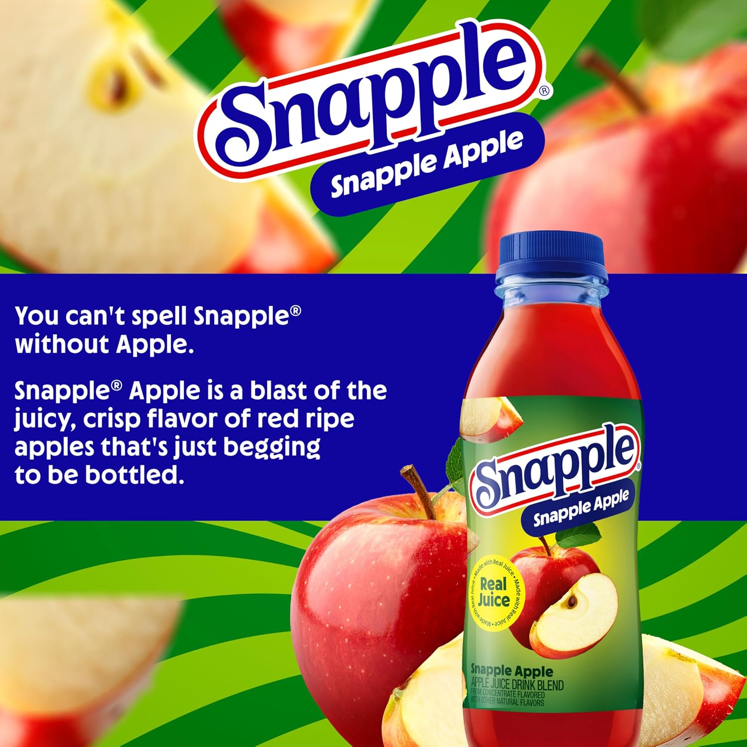 Snapple Apple Juice Drink, 16 Fl Oz Recycled Plastic Bottle, All Natural, No Artificial Flavors Or Sweeteners, Gluten-free, Contains 10% Real Juice 12 Pack