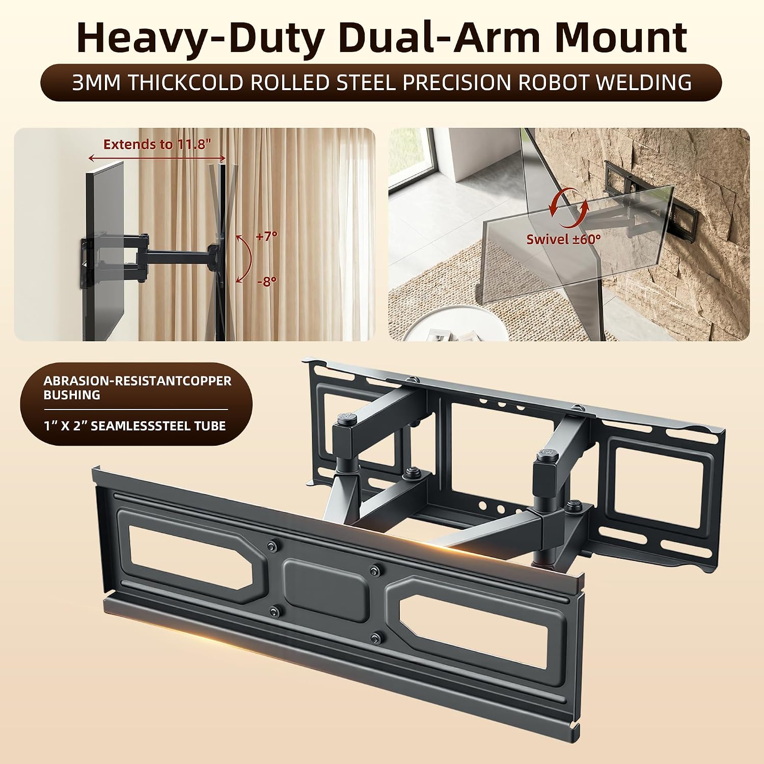 Outdoor TV Enclosure, Fit for 32-55 Inch TV, Solid Wood Wall-Mounted TV Cabinet with Dual-Arm Steel Bracket, Includes 600D TV Cover (Walnut Color)