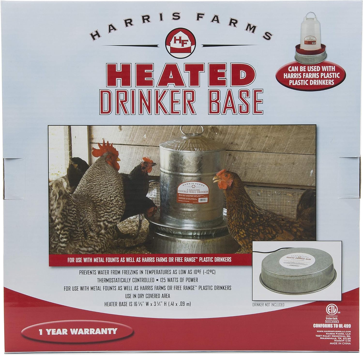 Harris Farms Heated Poultry Drinker Base for Chicken Waterers & Coops