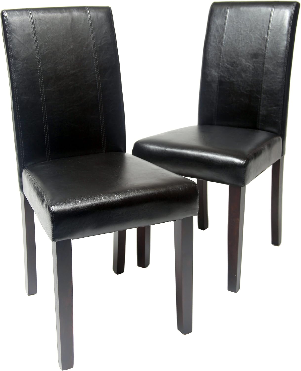 Roundhill Furniture C020BR Urban Style Solid Wood Leatherette Padded Parson Chair, Brown, Set of 2