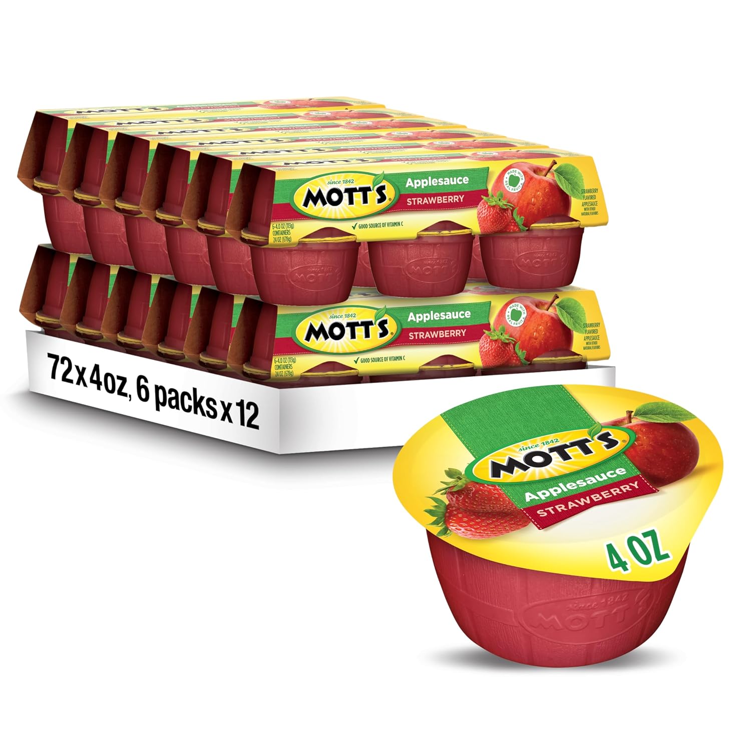 Mott's Applesauce, 4 Oz Cups, 36 Count, No Artificial Flavors, Good Source of Vitamin C, Nutritious Option for The Whole Family