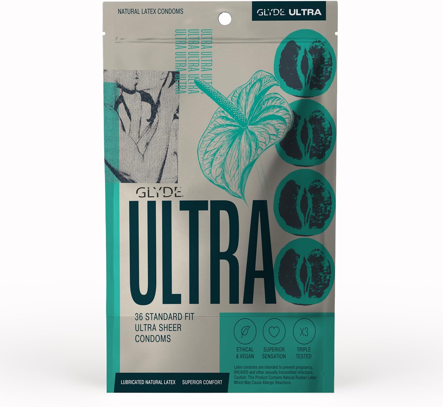 GLYDE Ultra Standard Fit Condoms - Ultra-Thin Medium Size - 12 Count, 53mm | Fragrance-Free, Lightly Lubricated, Body-Friendly, Vegan Formula Condoms, Strong and Secure Fit for Comfort and Natural Feel