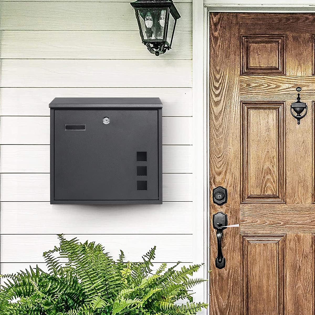 Decaller Large Capacity Mailbox with Key Lock, Wall Mount Metal Mail Box with Newspaper Compartment for Outside, 14.4" x 13" x 4.2", 938 Black