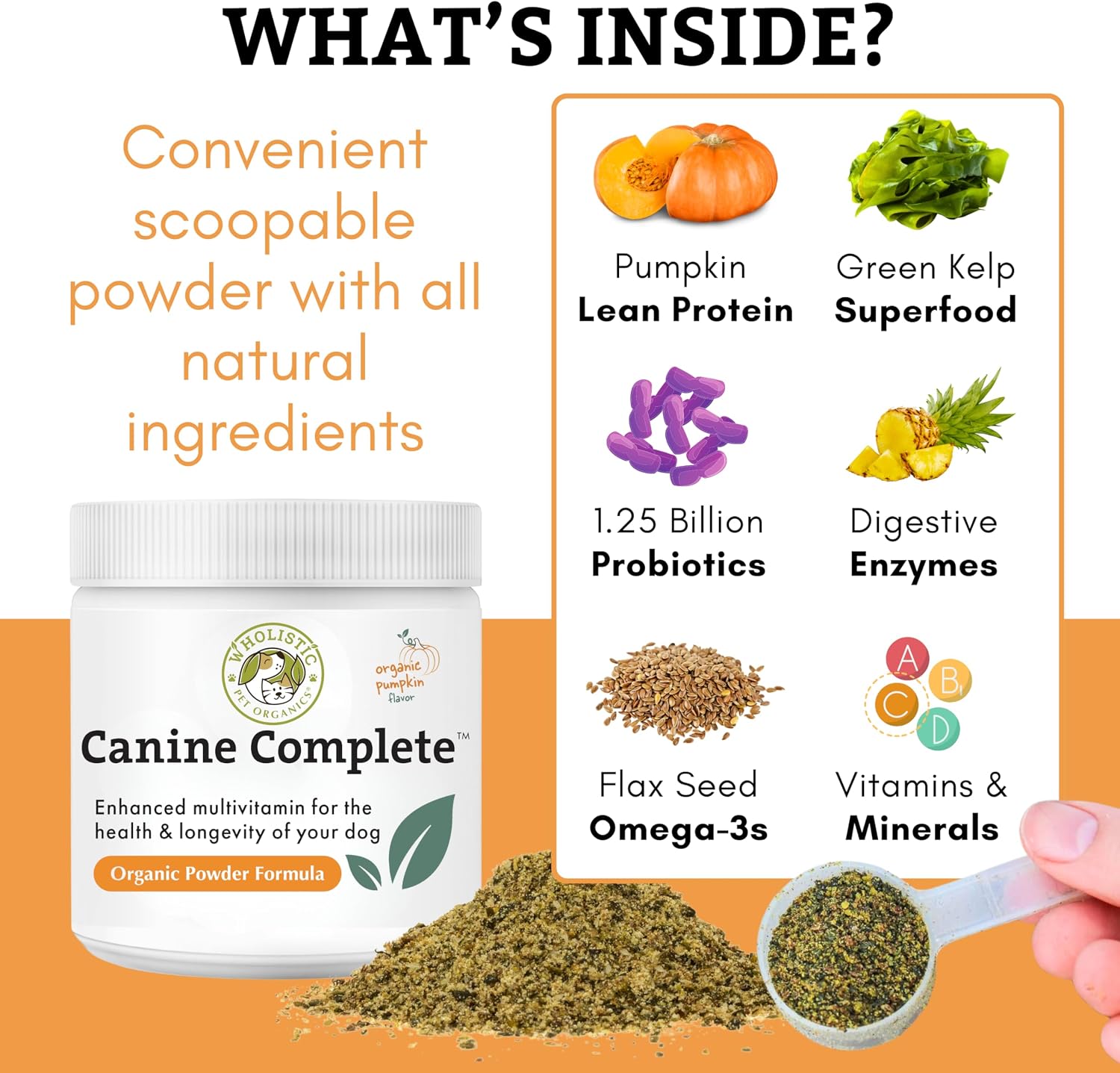 Organic Dog Vitamins | 1 Lb | 45 Scoops | Daily Dog Multivitamin with Prebiotics, Probiotics for Immune Support, Skin Coat, Digestion, & Joint Health | Canine Complete