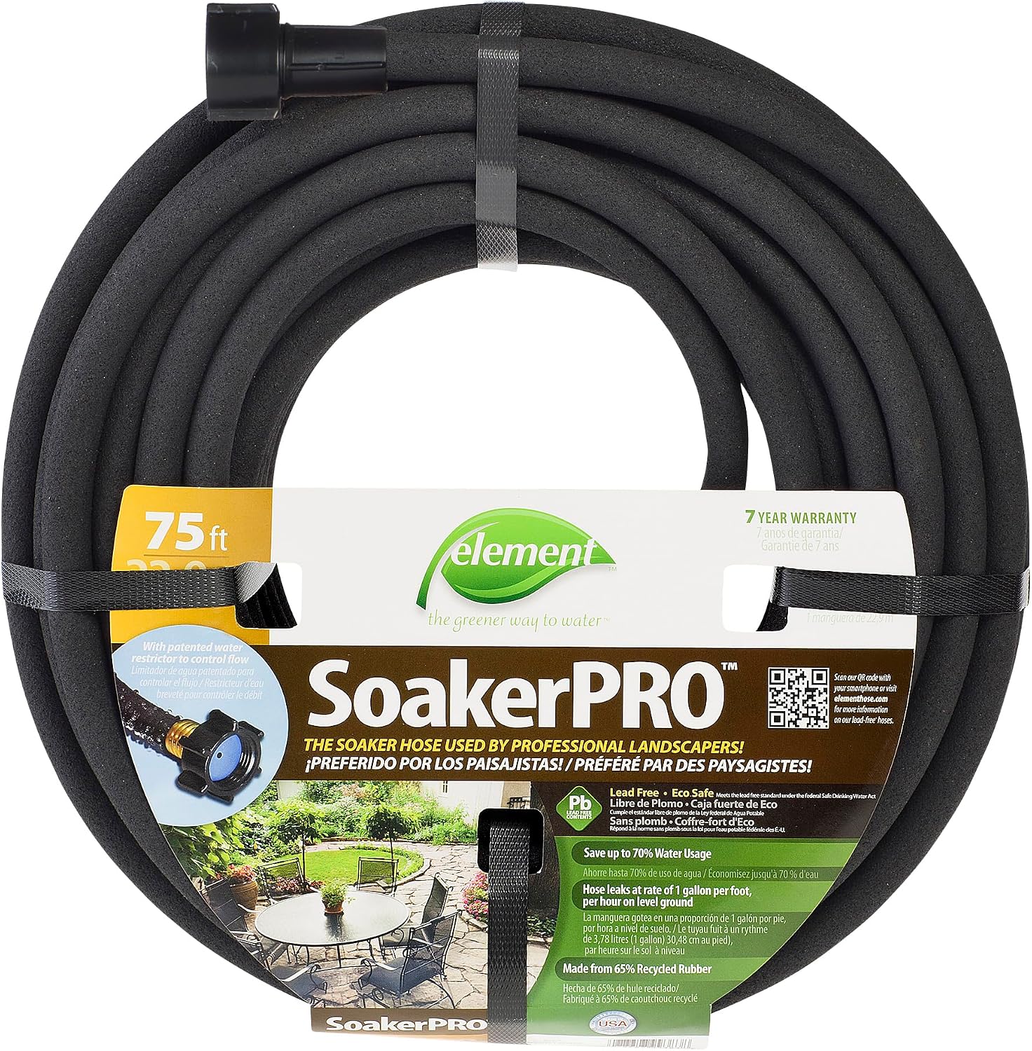 Element SoakerPRO Soaker Hose, 75' Length, 3/8" Diameter, Black
