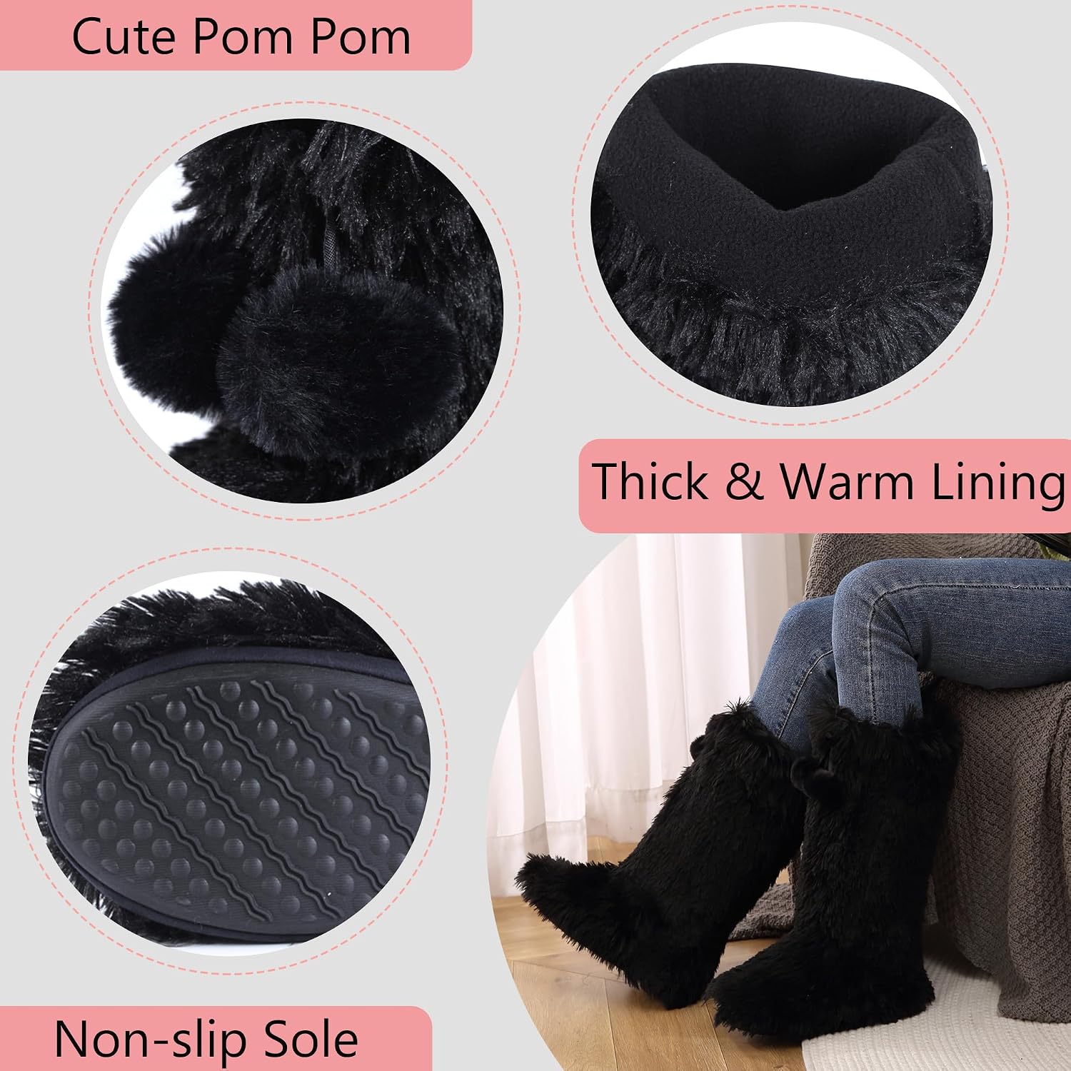 Home Slipper Women's Soft Fleece Plush Warm Indoor House Slipper Boots Shoes