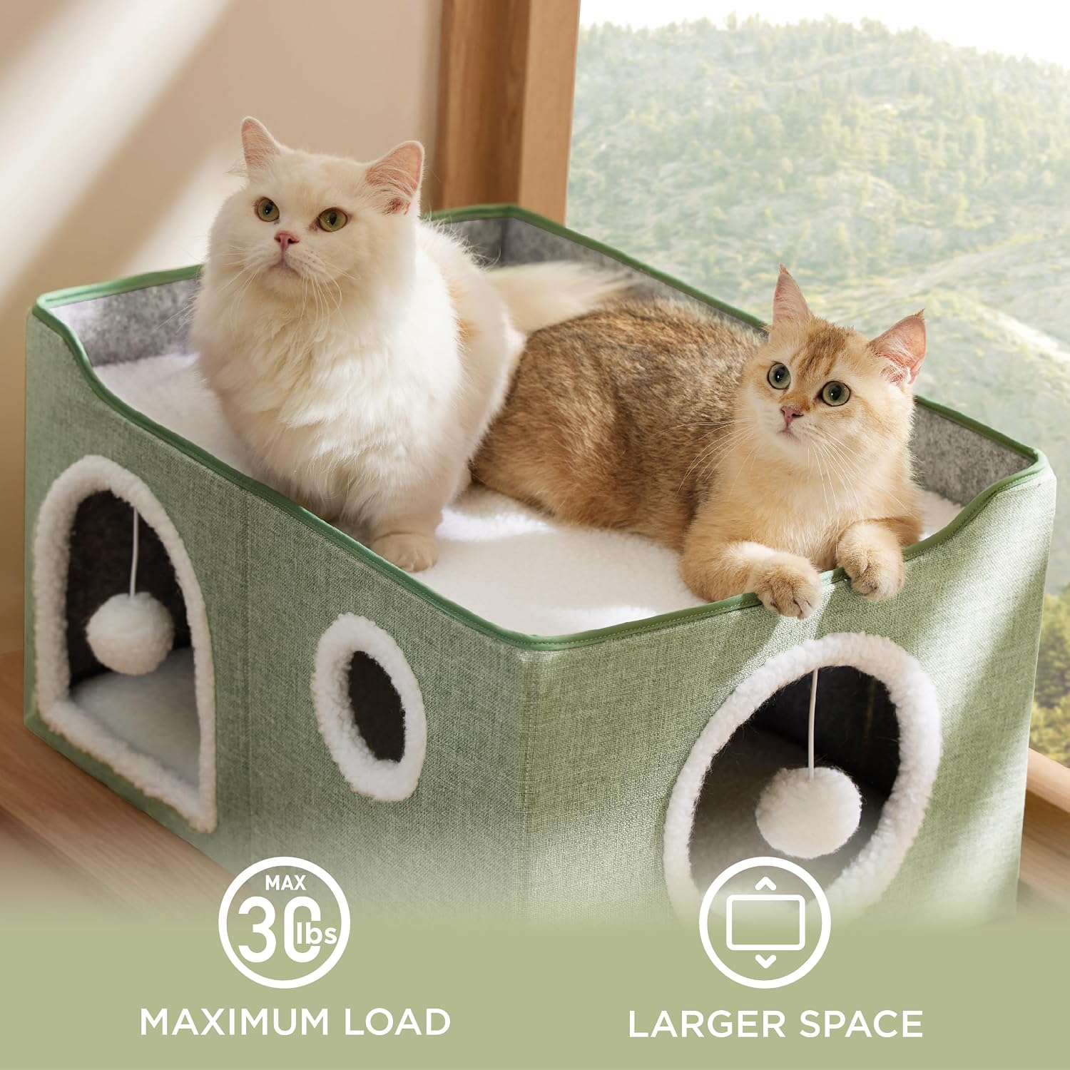 Bedsure Cat House Bed for Indoor Cats with Fluffy Ball and Scratch Pad,Grey