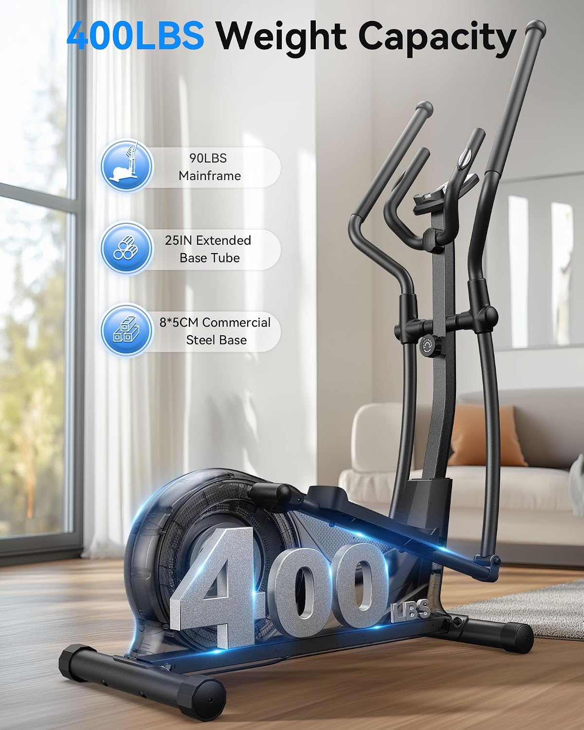 Niceday Elliptical Exercise Machine with 15.5/18/19IN Long Stride | Compact Elliptical Machine for Home Use, 16 Resistance Levels; 400LBS Stable Loading Capacity; Kinomap APP Support
