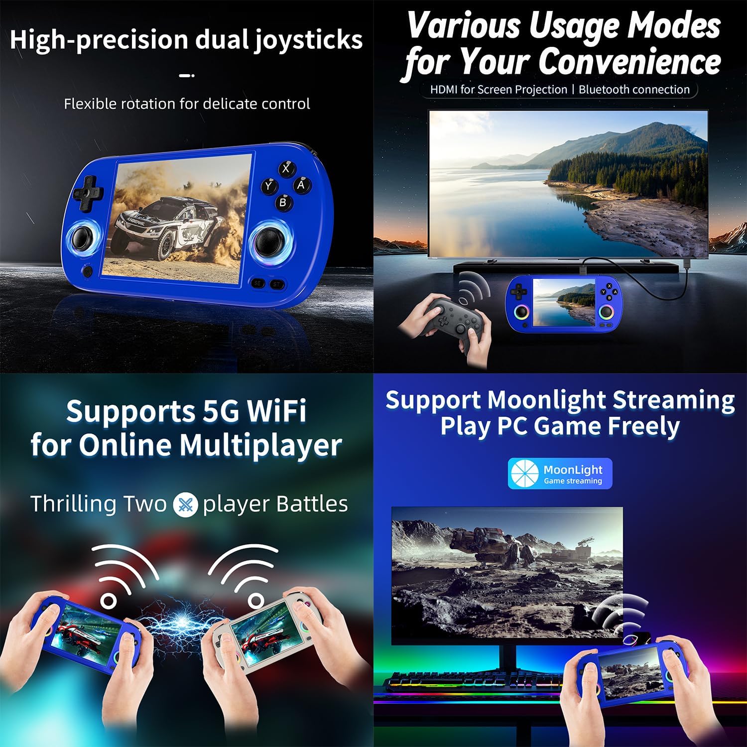 Doriteney RG40XX H Retro Handheld Game Console 4.0-inch IPS Screen Linux System Game Player 64GB Card Preloaded 5000+ Games RGB Lighting 3200mAh Battery RG40XX H-Black